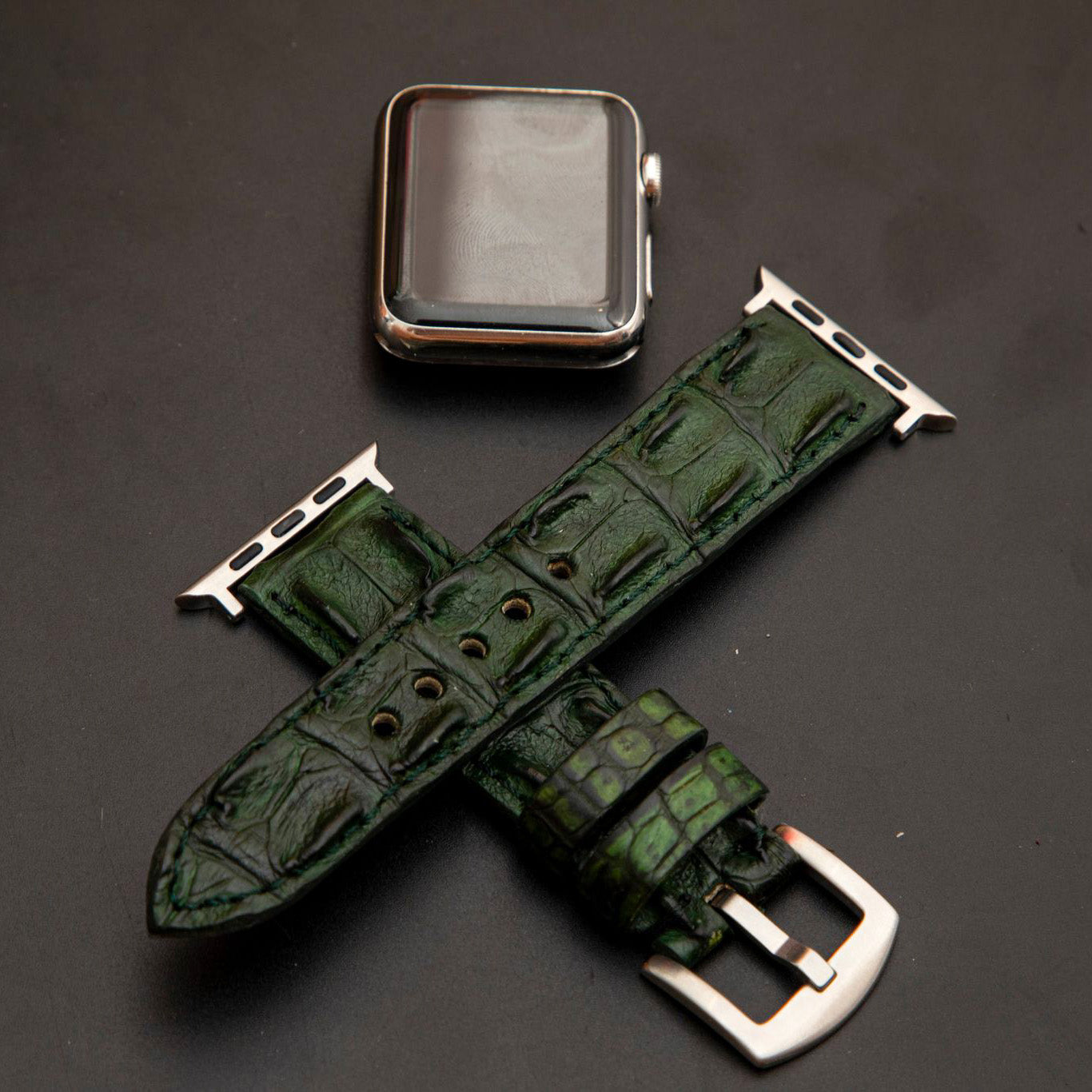 GREEN CROCODILE HORNBACK LEATHER STRAP