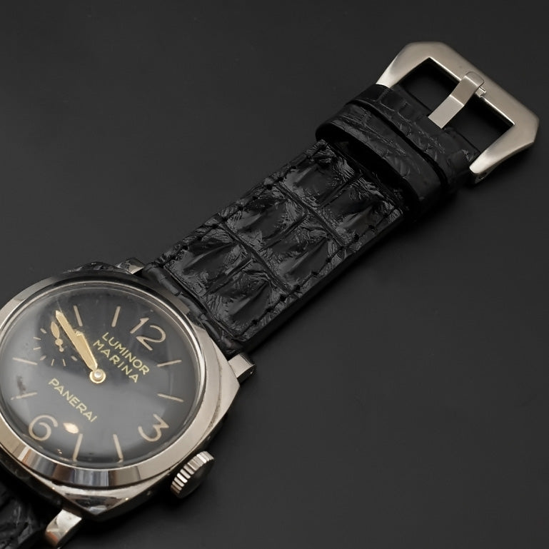 BLACK CROCODILE HORNBACK LEATHER STRAP