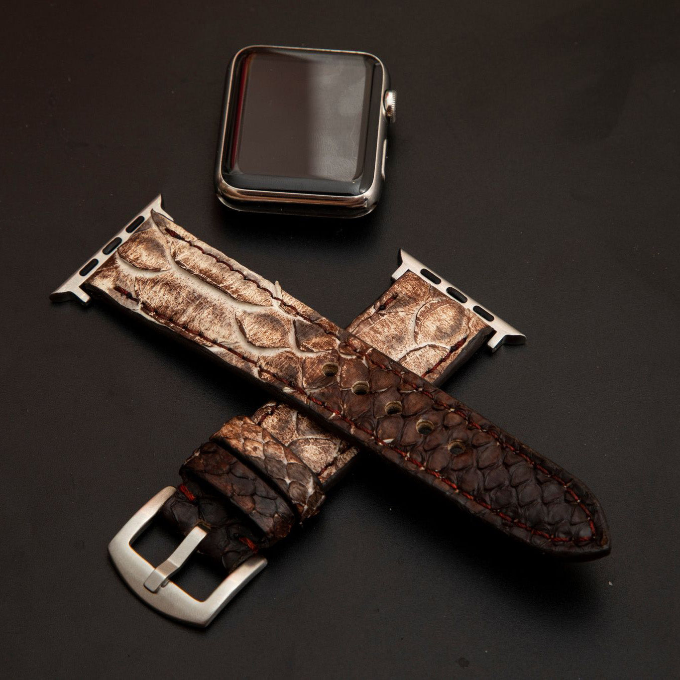 WHITE&BROWN PYTHON LEATHER STRAP