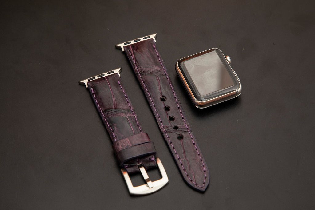 PURPLE CROCODILE BELLY LEATHER STRAP