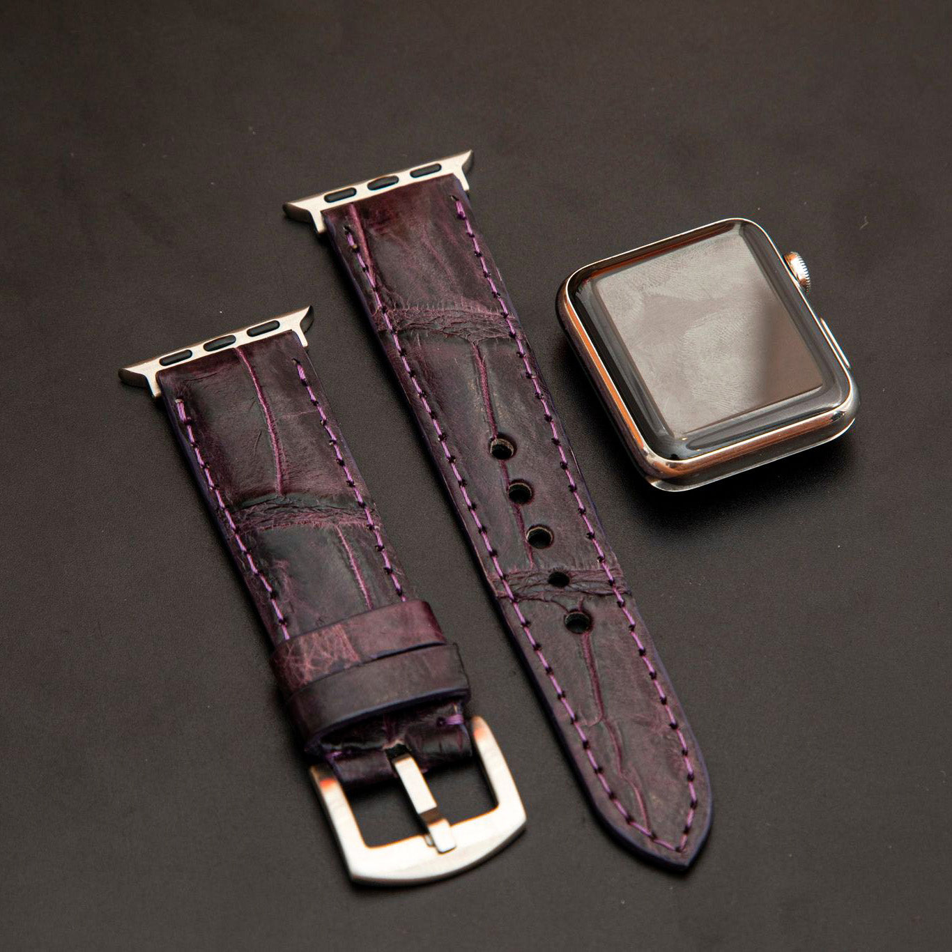 PURPLE CROCODILE BELLY LEATHER STRAP