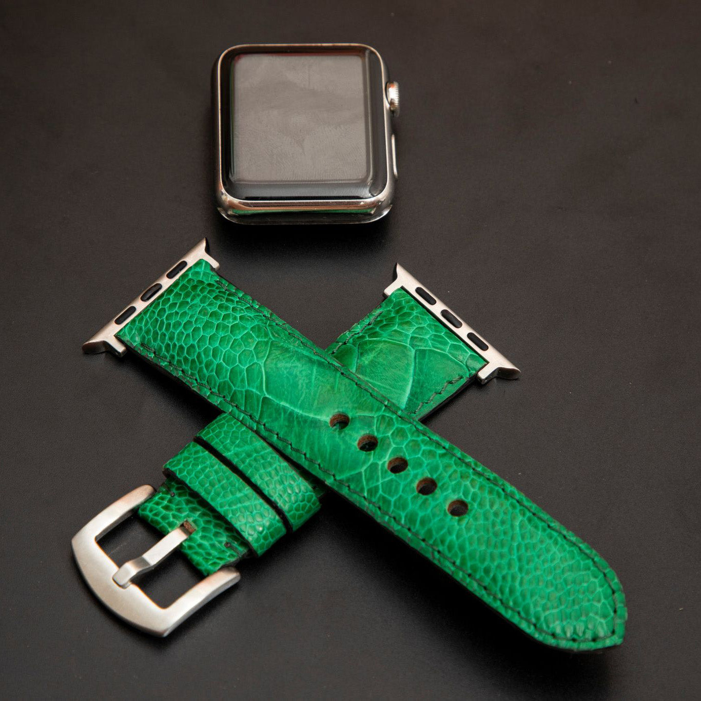 GREEN OSTRICH LEATHER STRAP