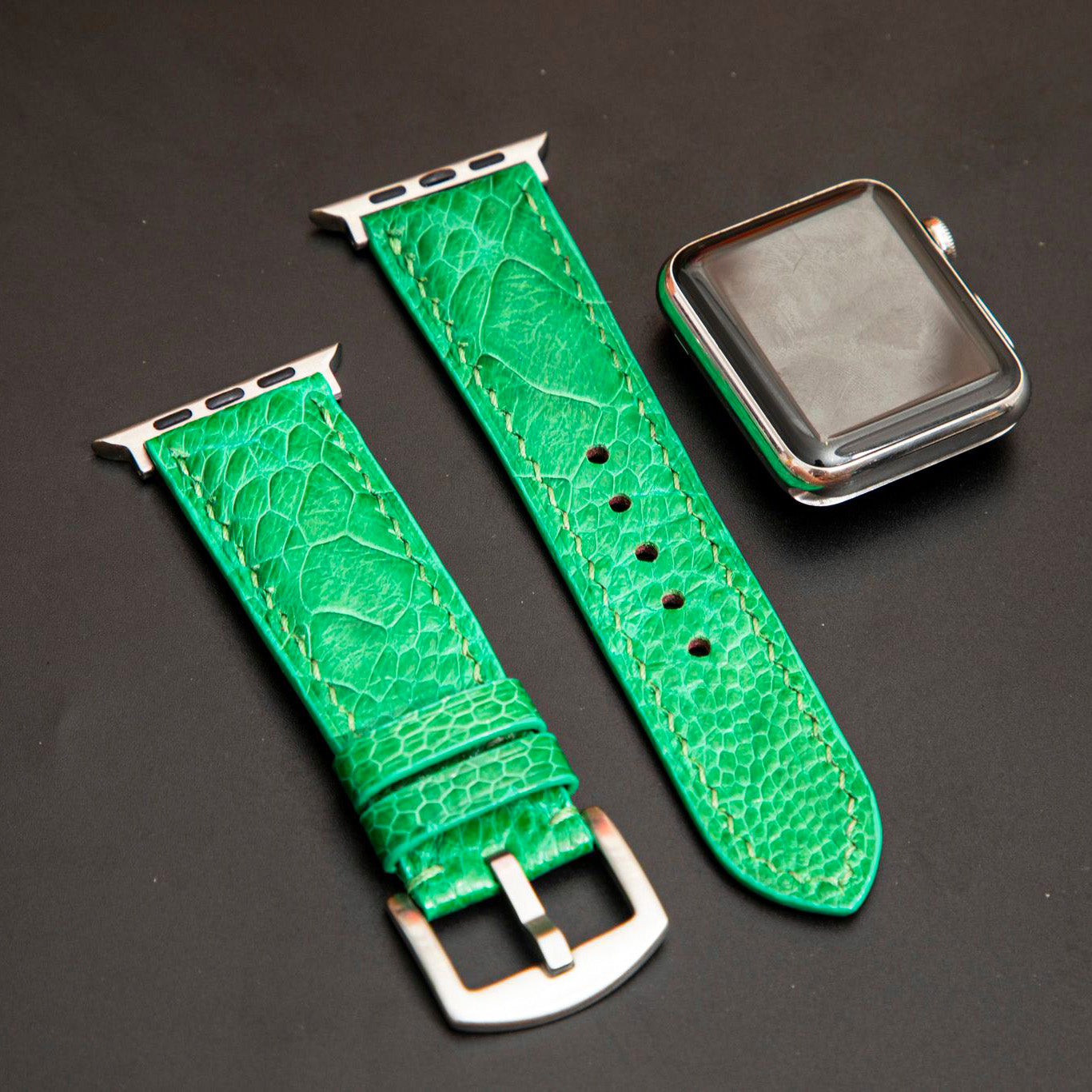 GREEN OSTRICH LEATHER STRAP