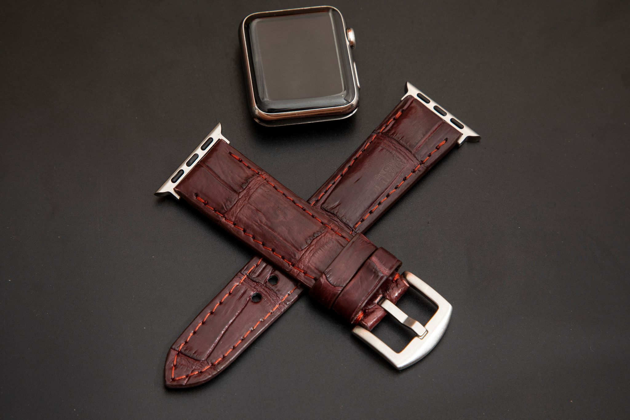 RED CROCODILE BELLY LEATHER STRAP