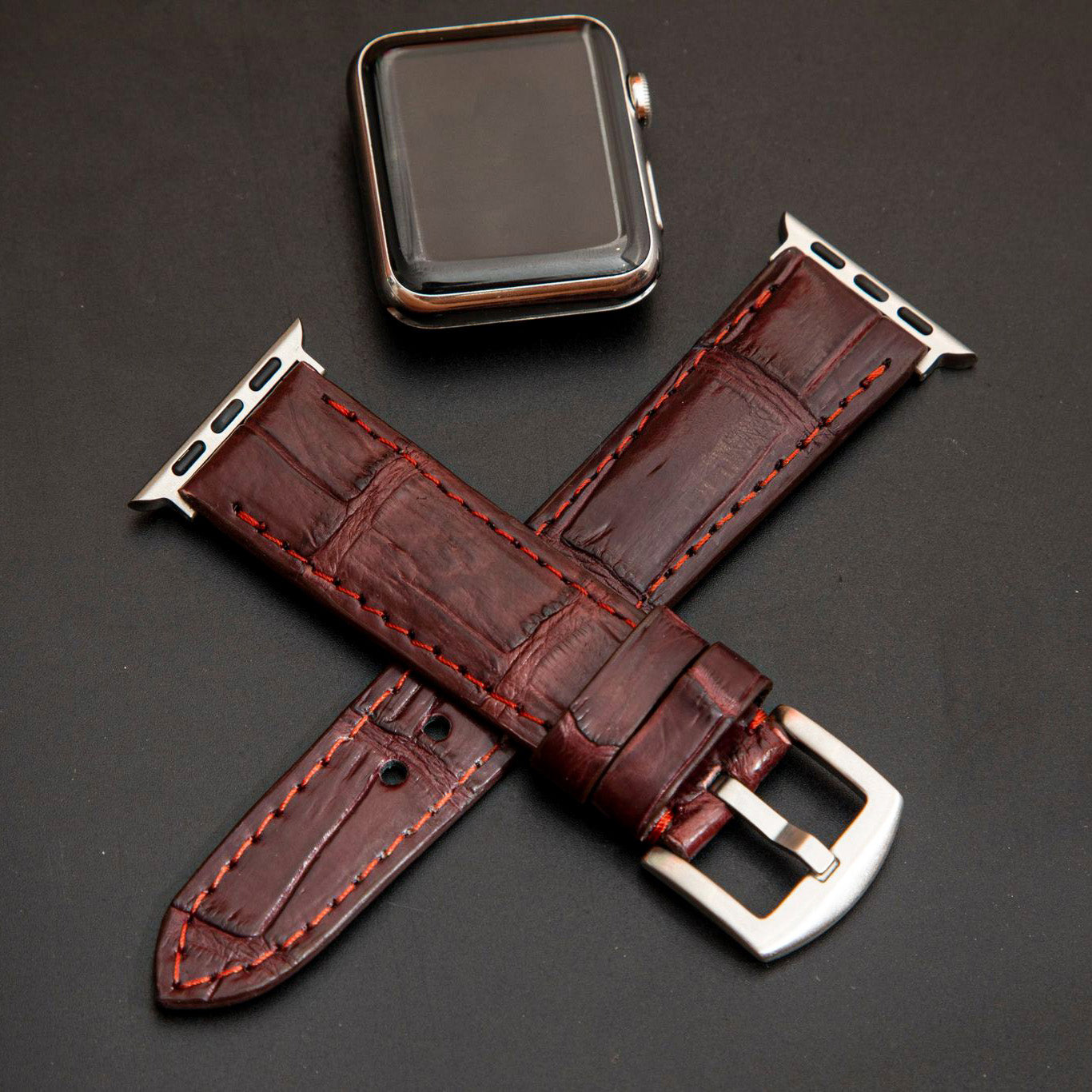 RED CROCODILE BELLY LEATHER STRAP