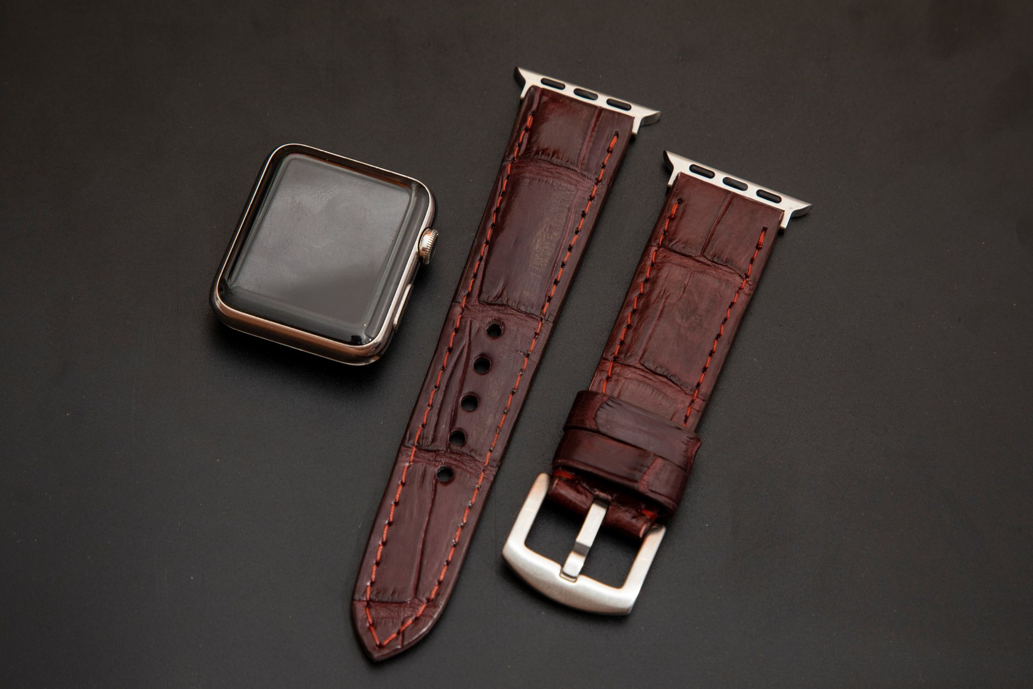 RED CROCODILE BELLY LEATHER STRAP
