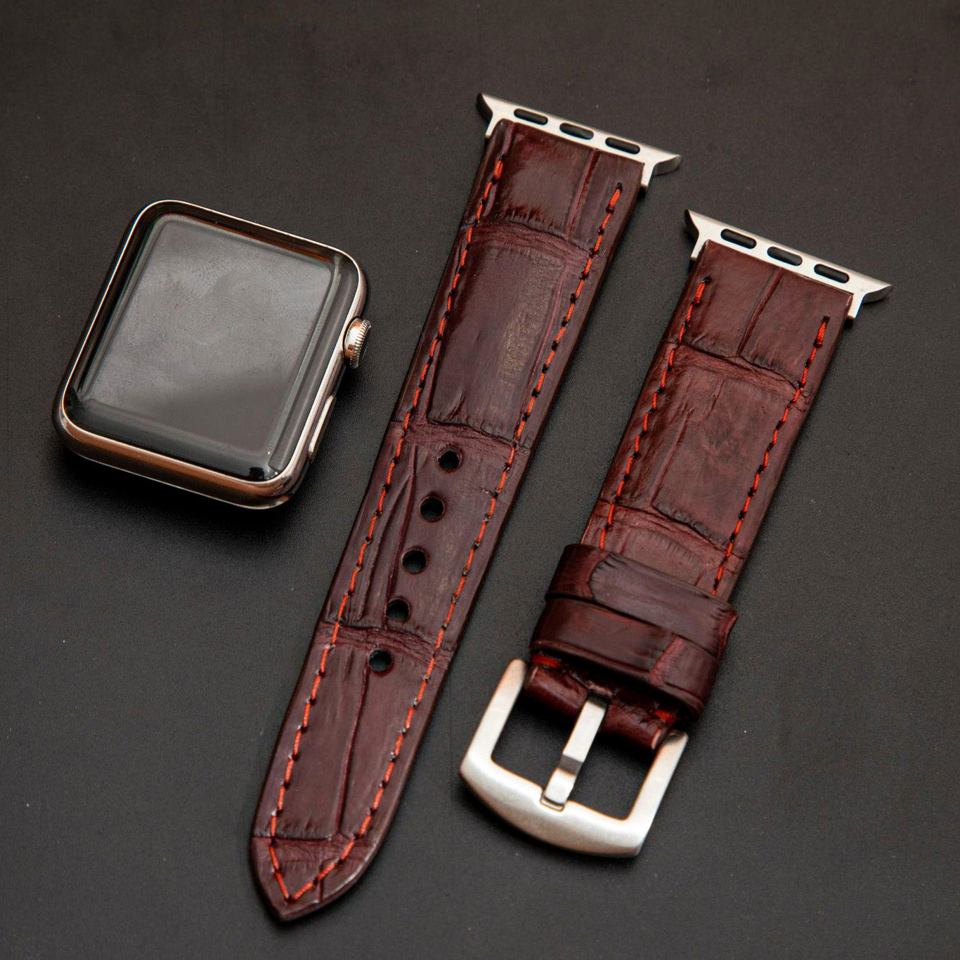RED CROCODILE BELLY LEATHER STRAP