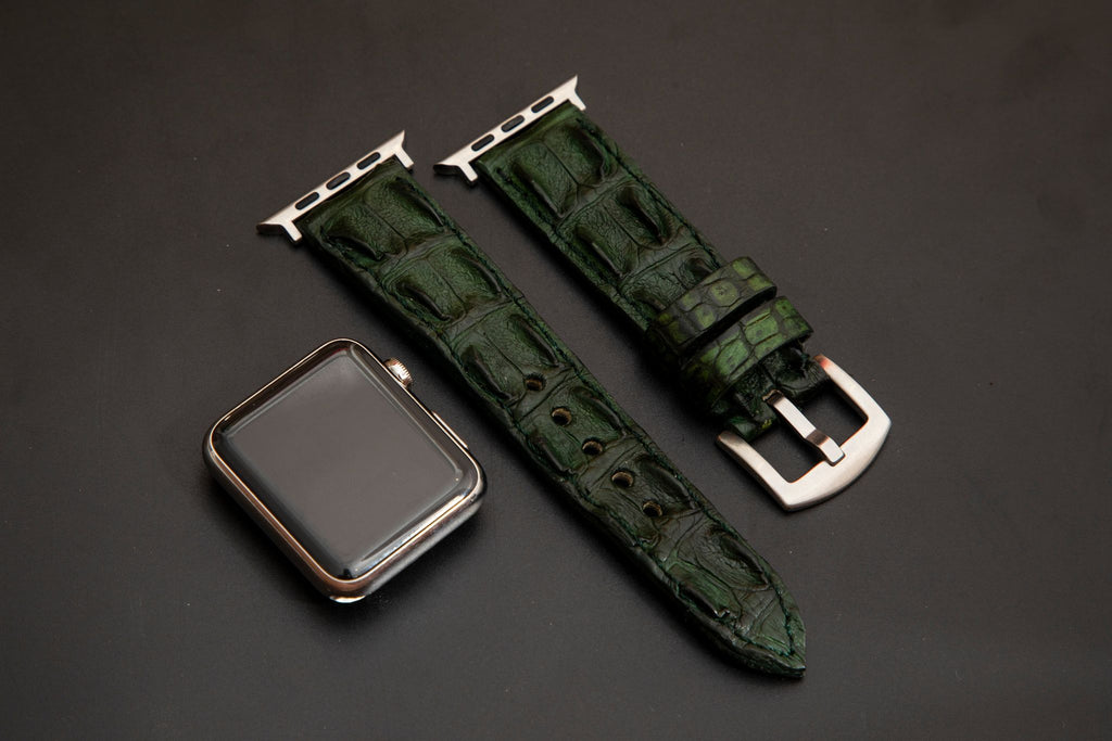 GREEN CROCODILE HORNBACK LEATHER STRAP
