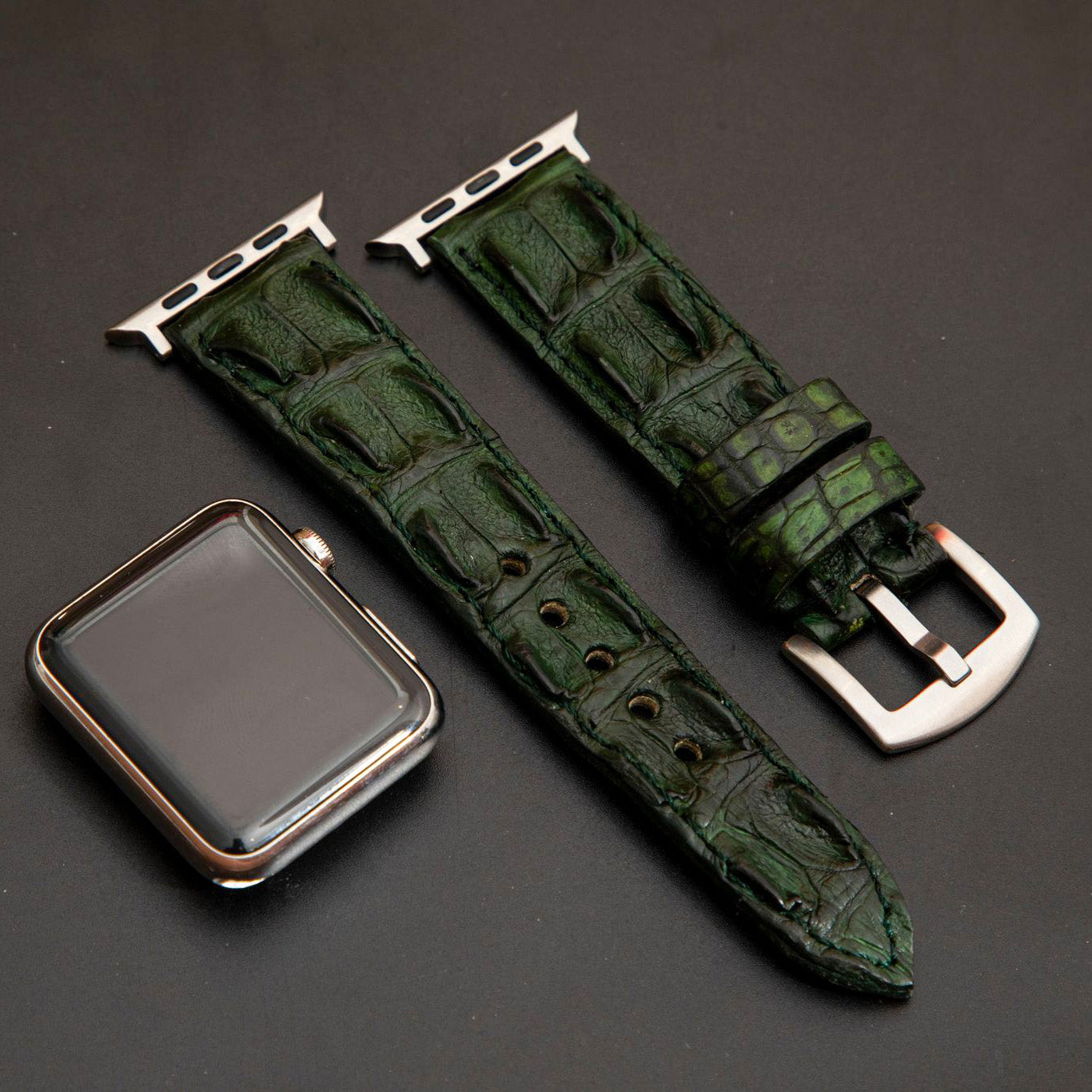 GREEN CROCODILE HORNBACK LEATHER STRAP