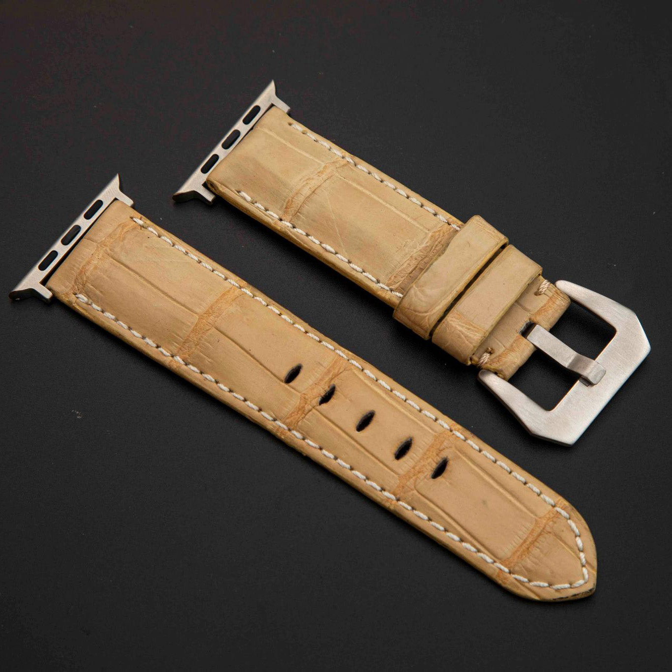 BEIGE CROCODILE BELLY LEATHER STRAP