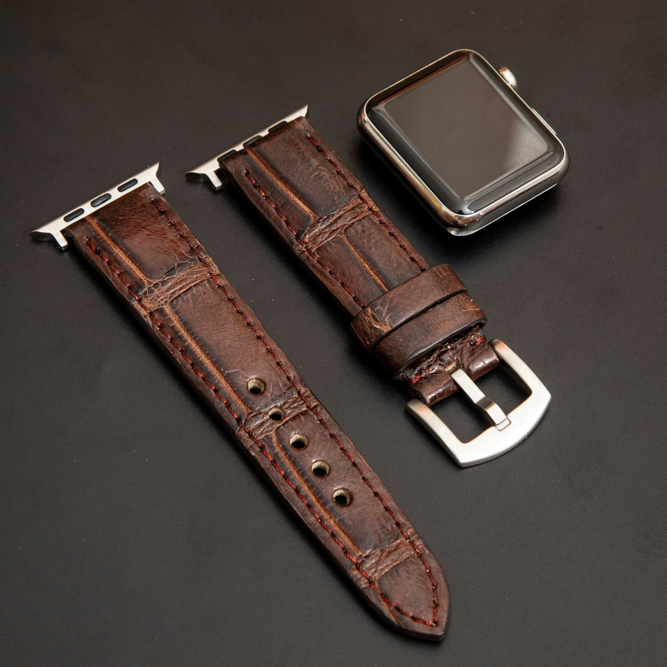 BROWN CROCODILE BELLY LEATHER STRAP
