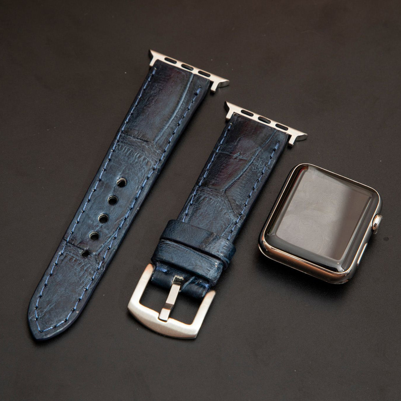 BLUE CROCODILE BELLY LEATHER STRAP