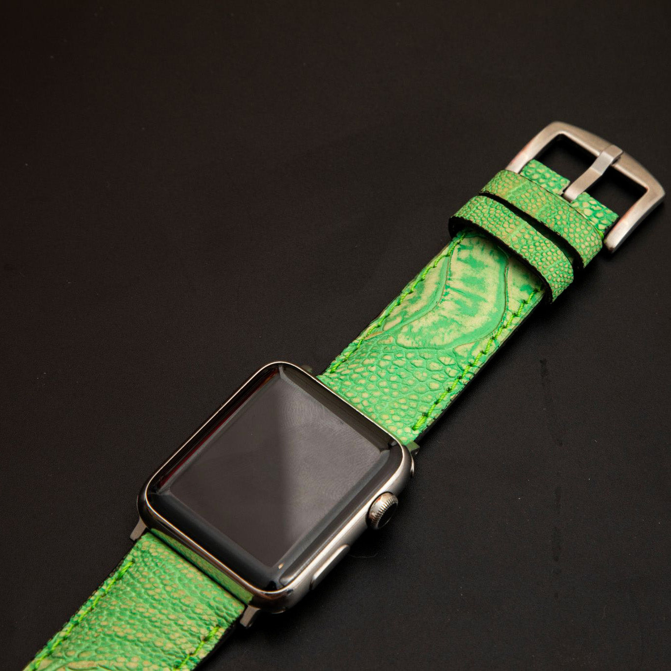 GREEN OSTRICH LEATHER STRAP