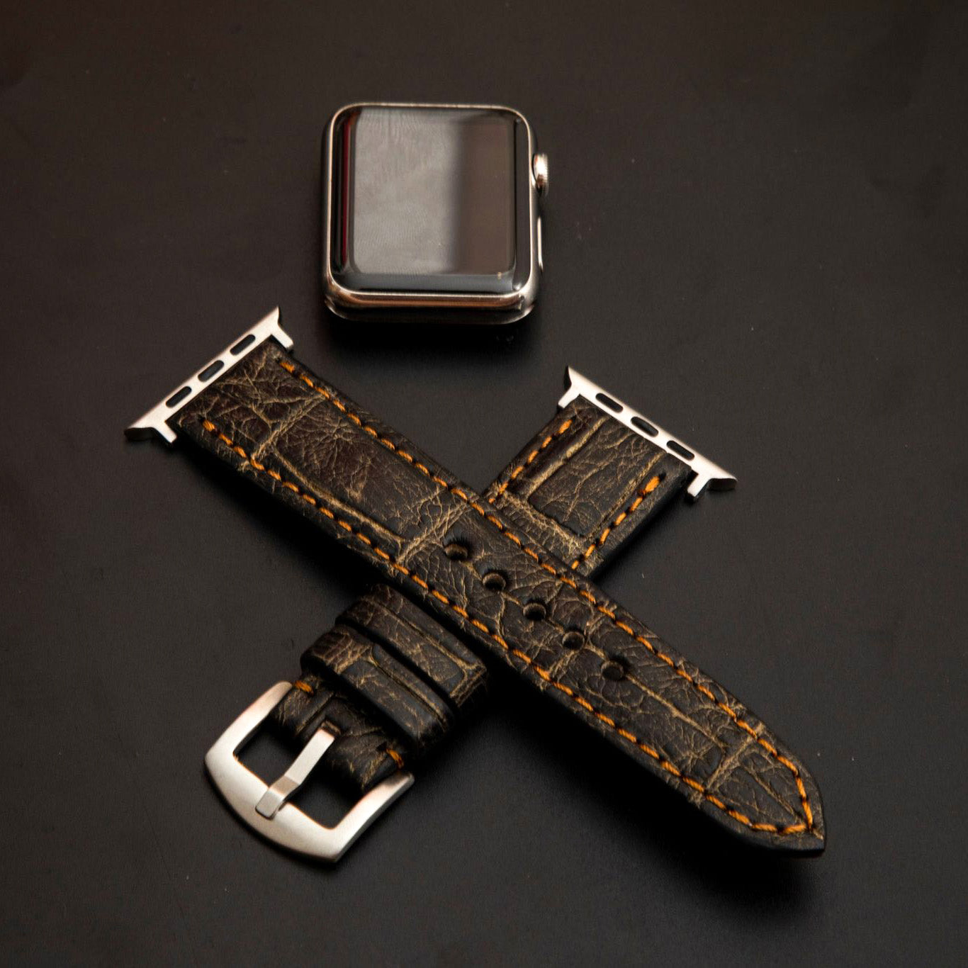BLACK&GOLD CROCODILE BELLY LEATHER STRAP