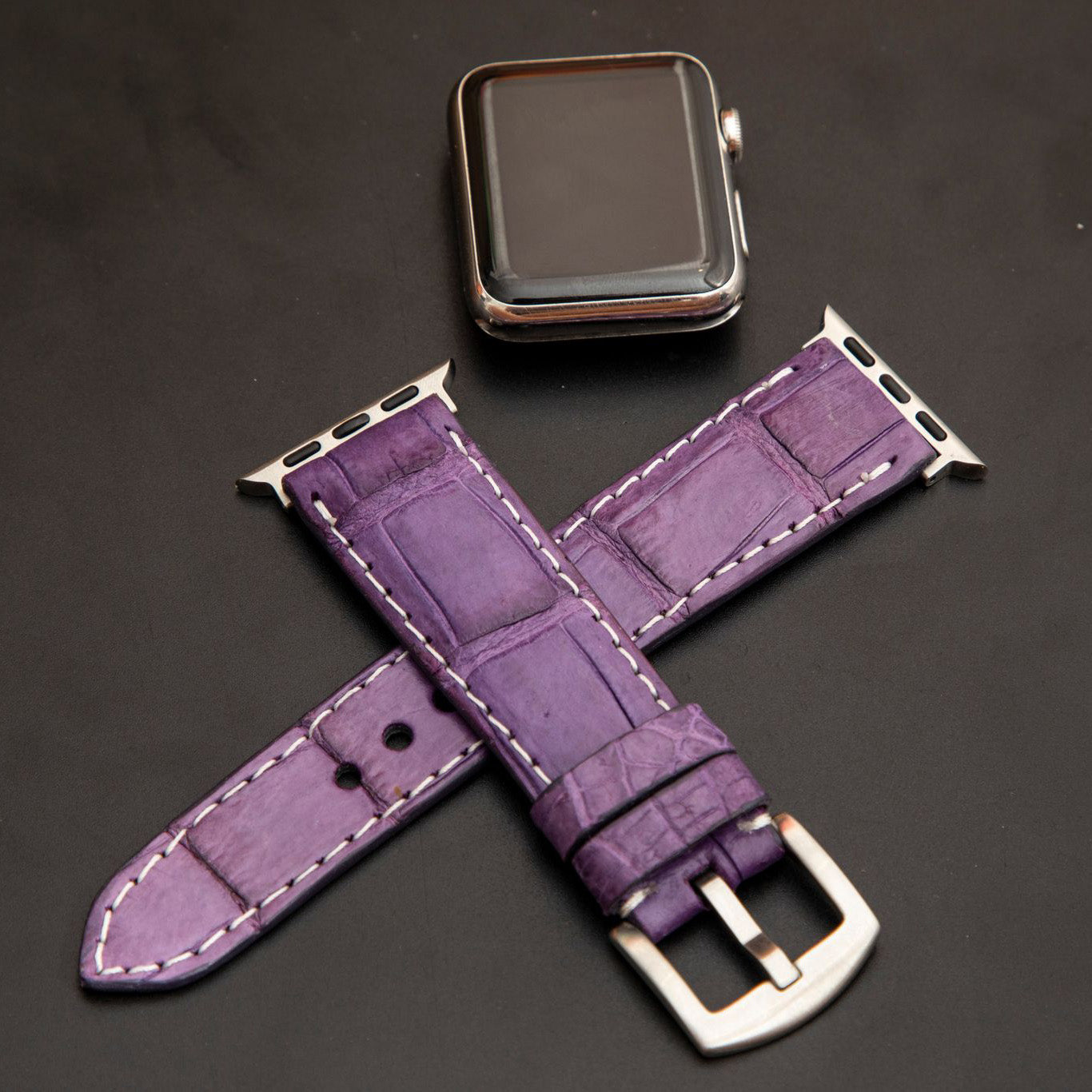 PURPLE CROCODILE BELLY LEATHER STRAP