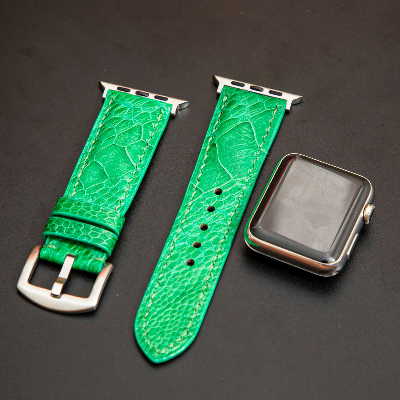 GREEN OSTRICH LEATHER STRAP