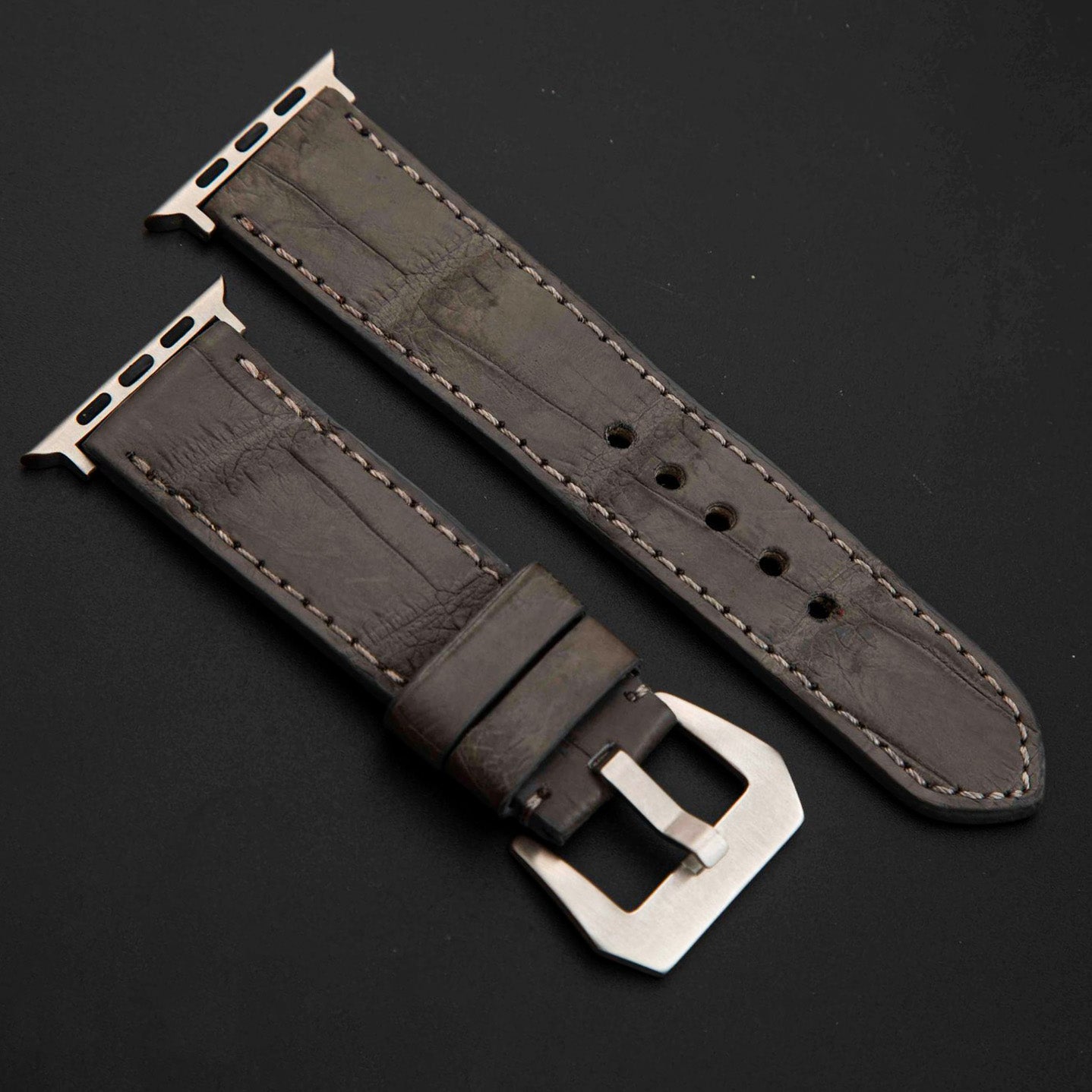 GREY CROCODILE BELLY LEATHER STRAP