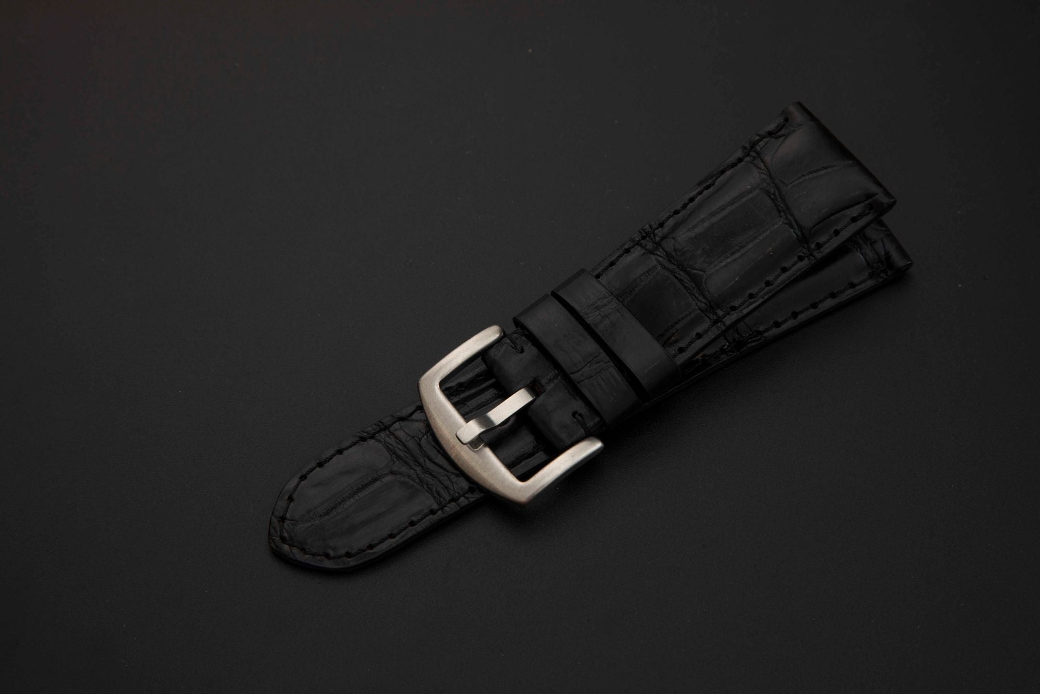 BLACK CROCODILE BELLY LEATHER STRAP - Lac Crado 