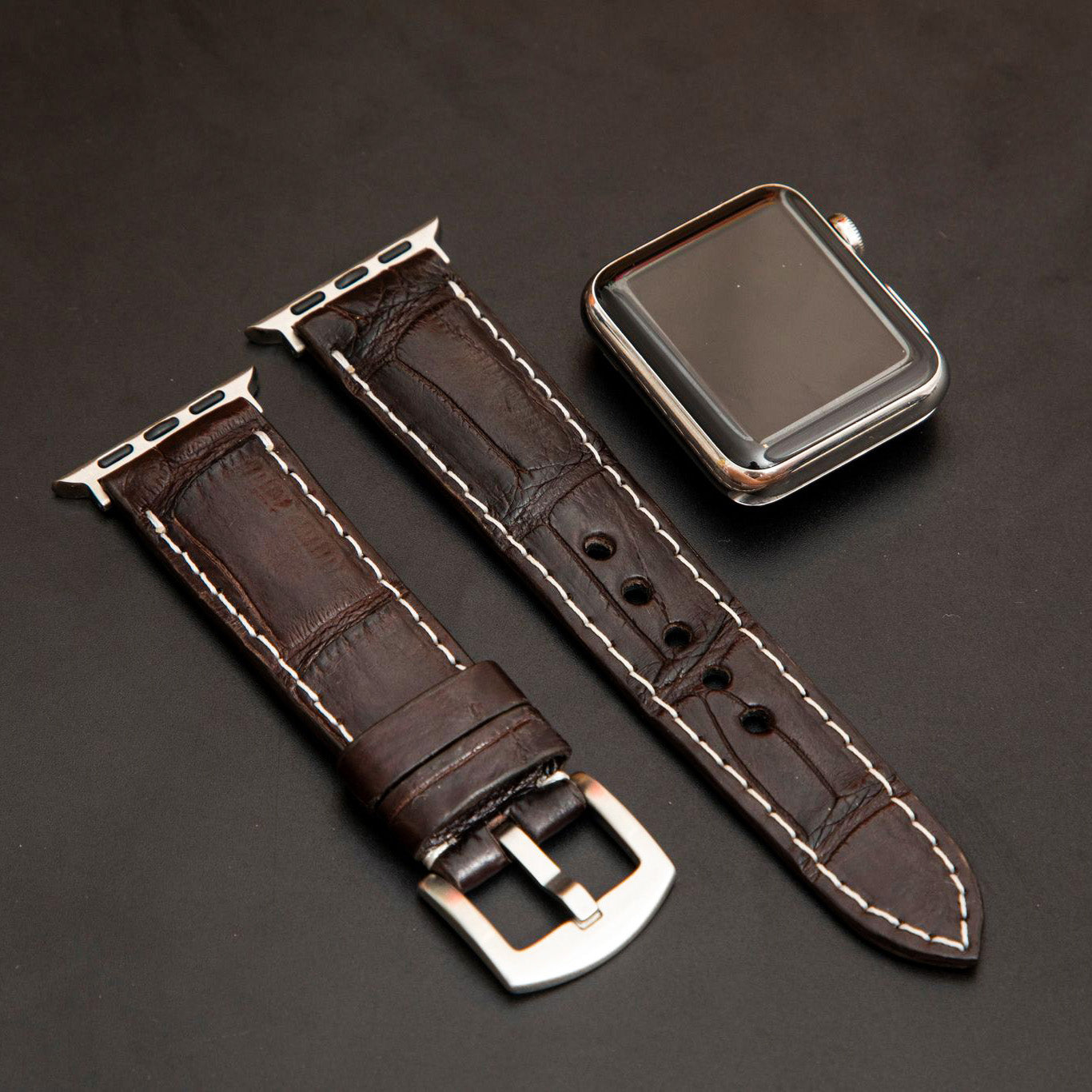 BROWN CROCODILE BELLY LEATHER STRAP