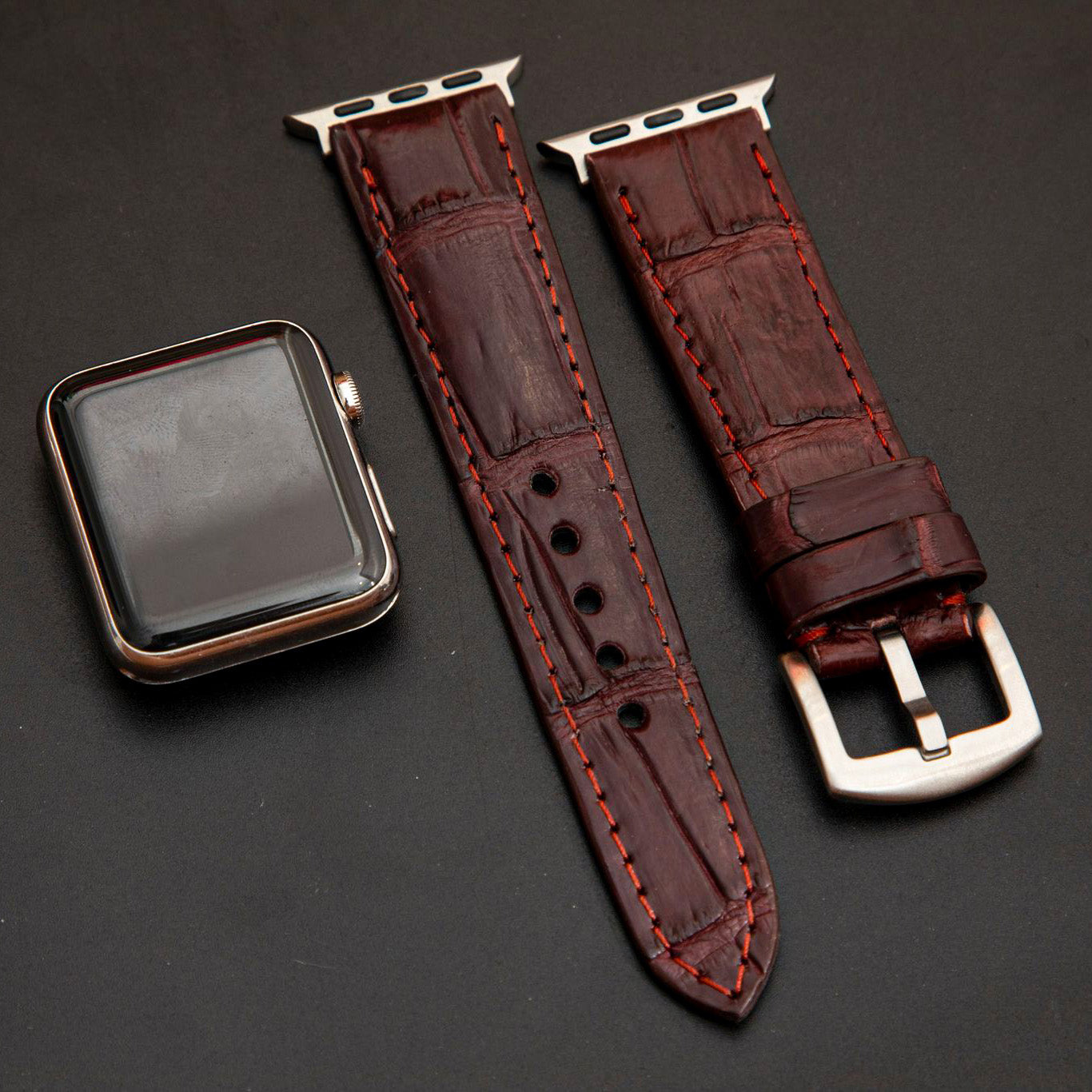 RED CROCODILE BELLY LEATHER STRAP