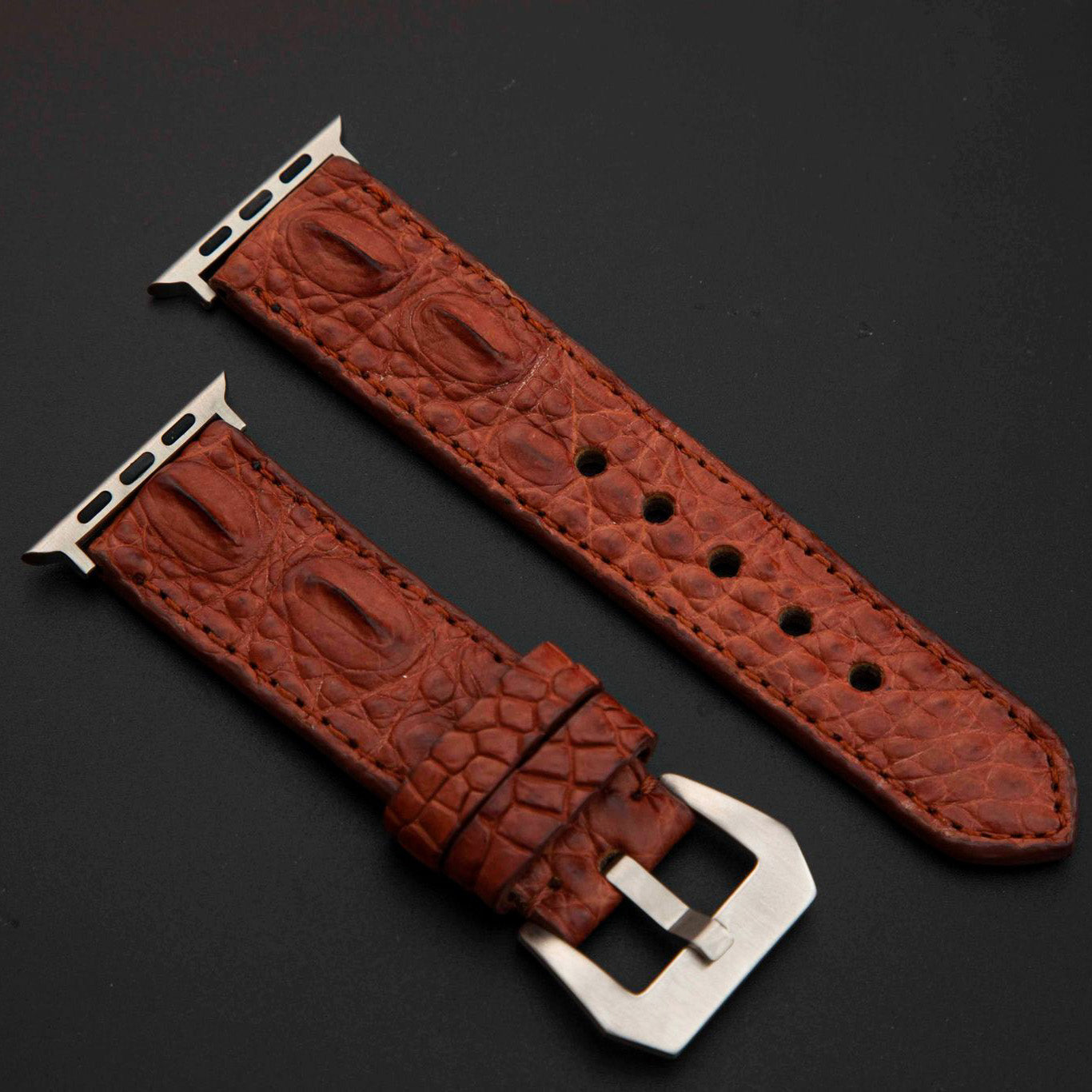 BROWN CROCODILE HORNBACK LEATHER STRAP