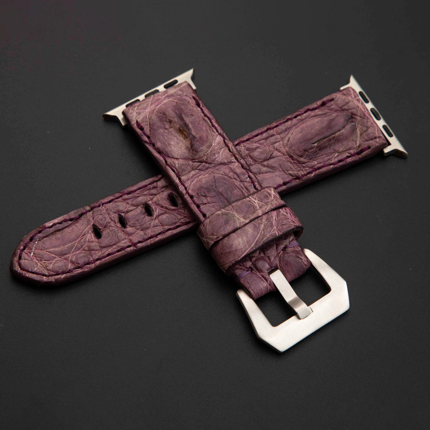 PURPLE CROCODILE HORNBACK LEATHER STRAP