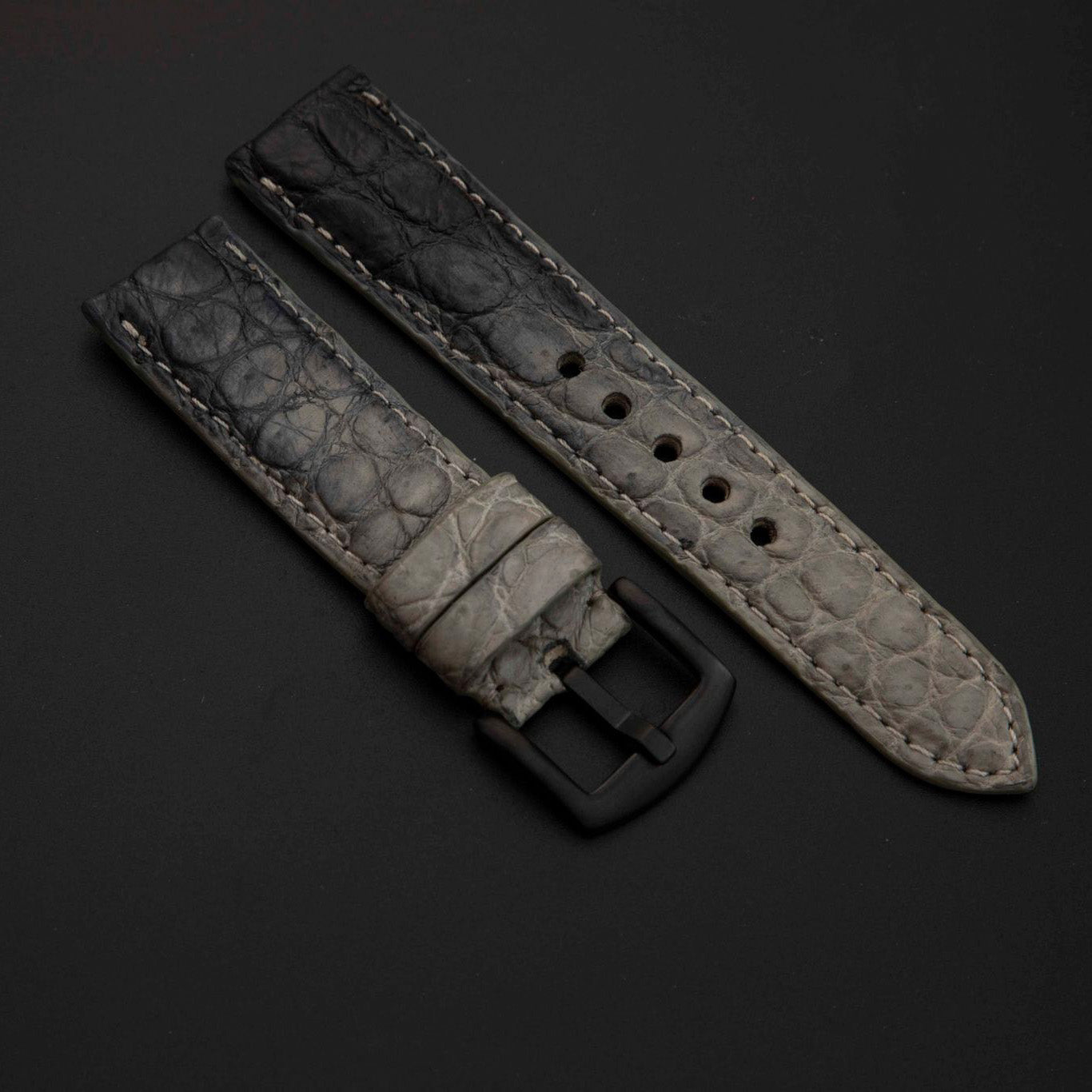 GREY&BLACK CROCODILE BELLY LEATHER STRAP