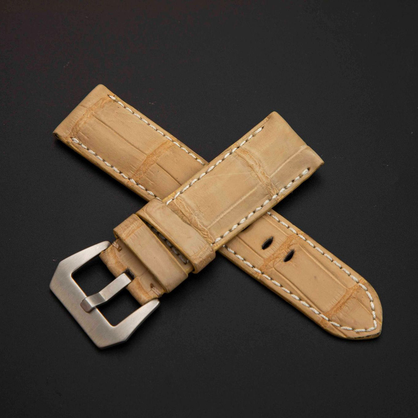 BEIGE CROCODILE BELLY LEATHER STRAP
