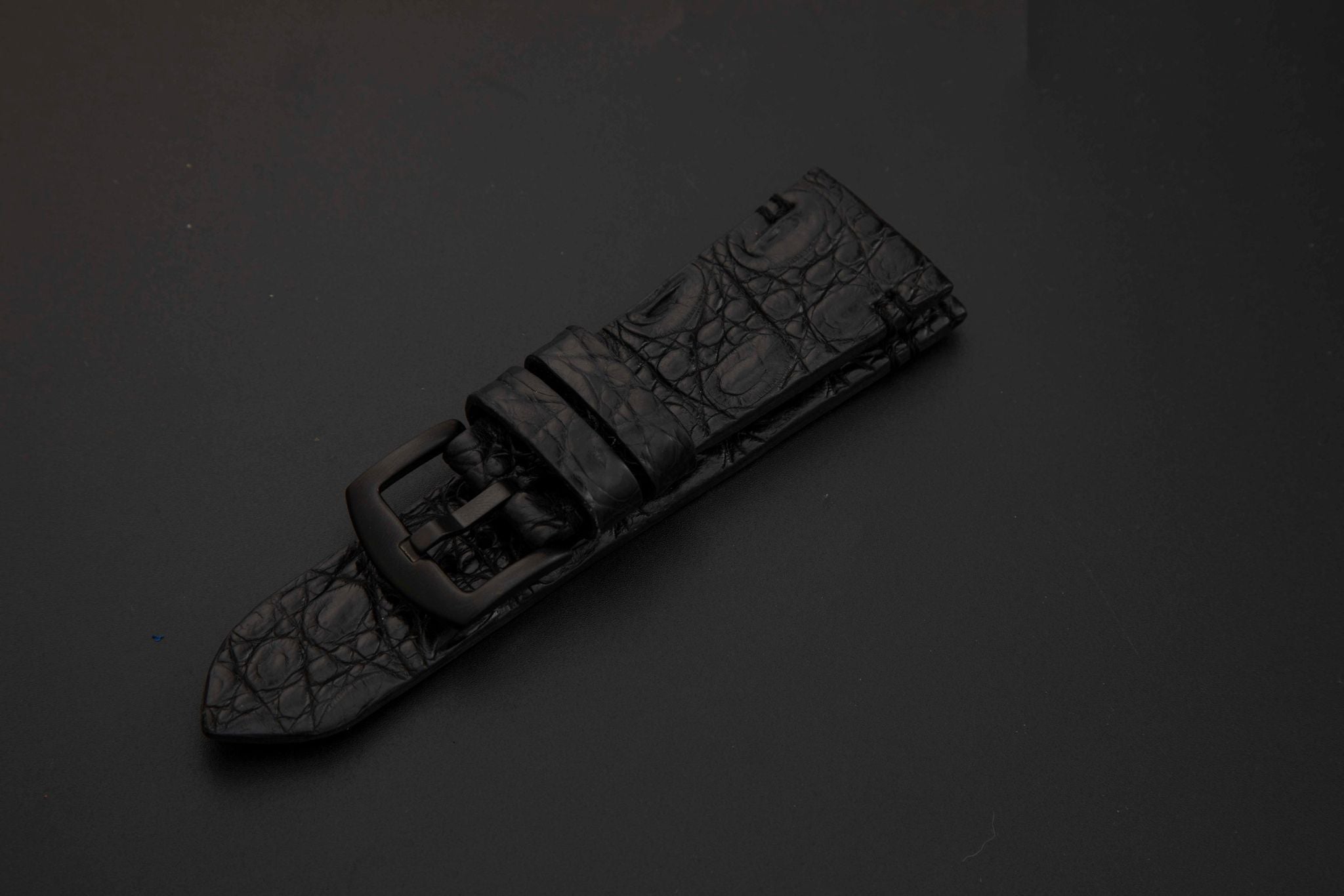BLACK CROCODILE HORNBACK LEATHER STRAP