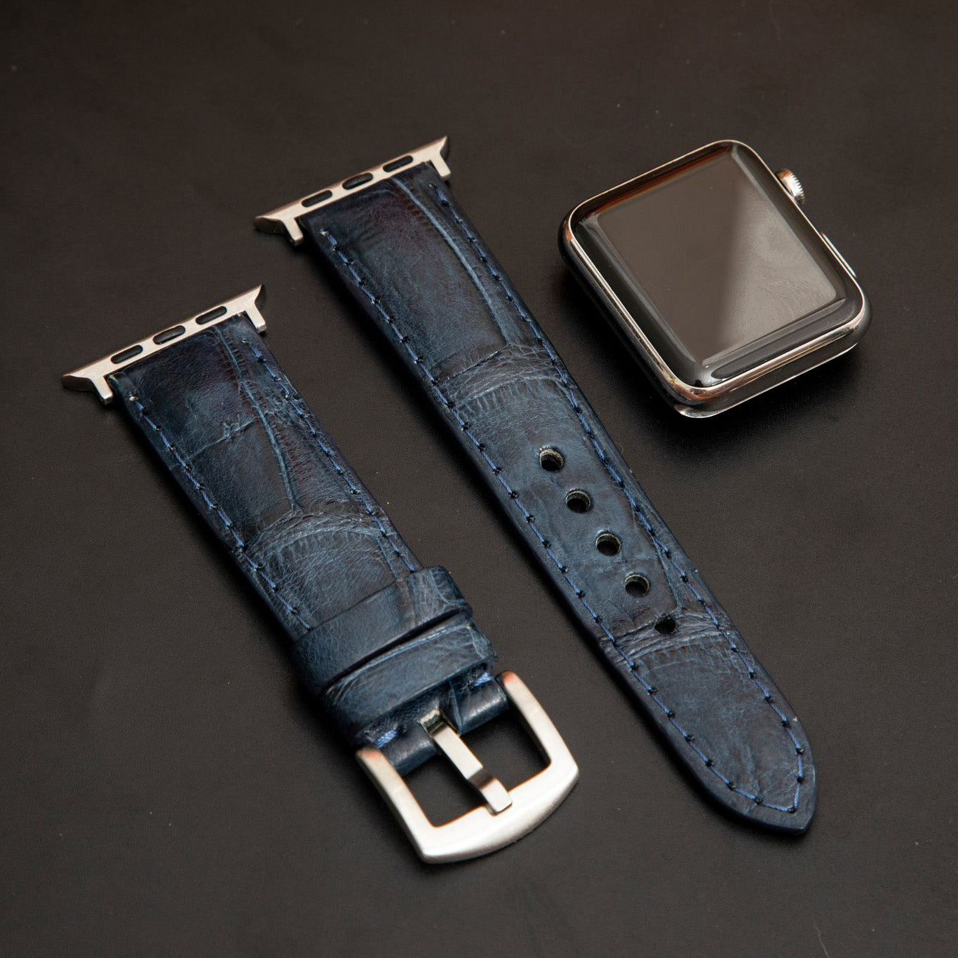 BLUE CROCODILE BELLY LEATHER STRAP