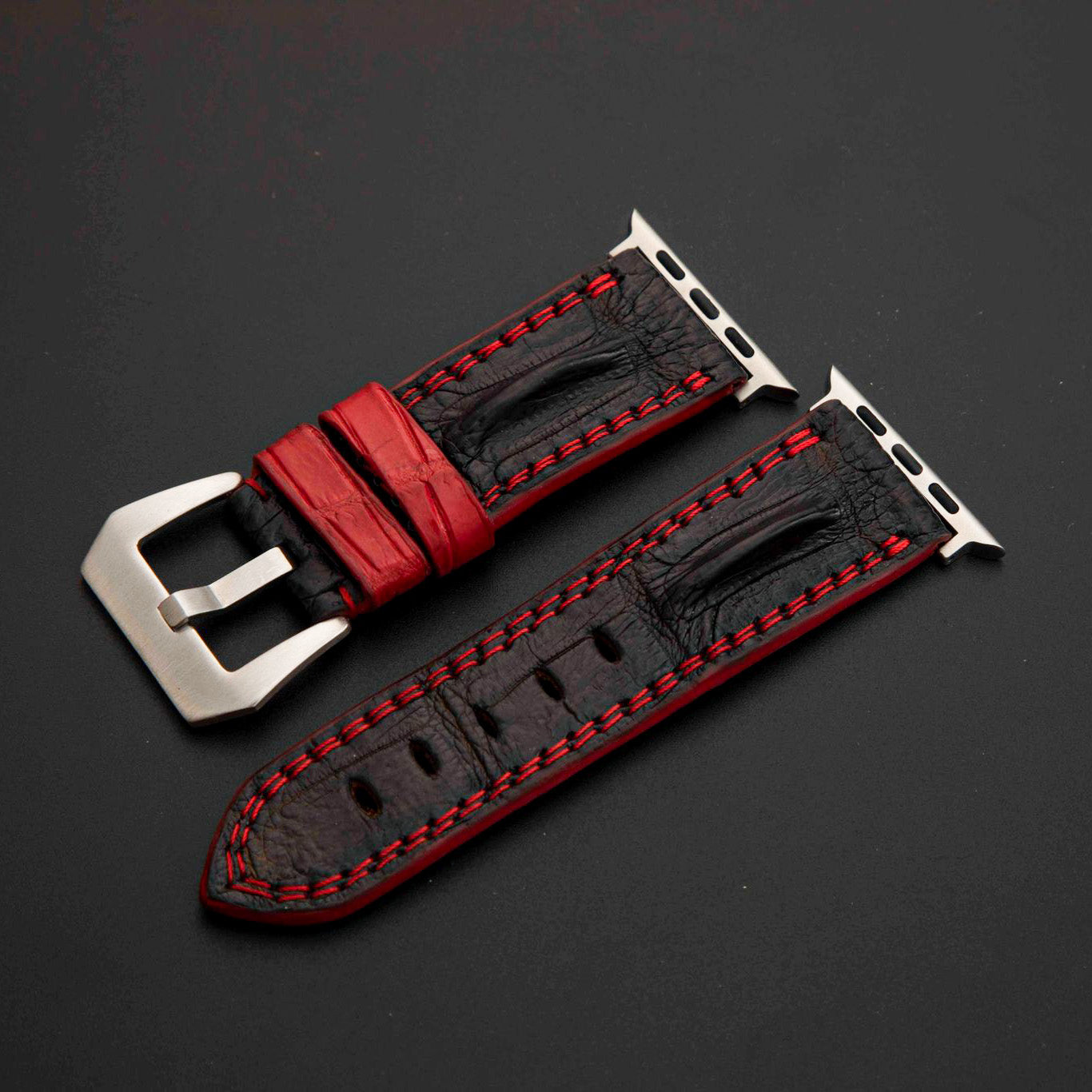 BLACK CROCODILE HORNBACK LEATHER STRAP