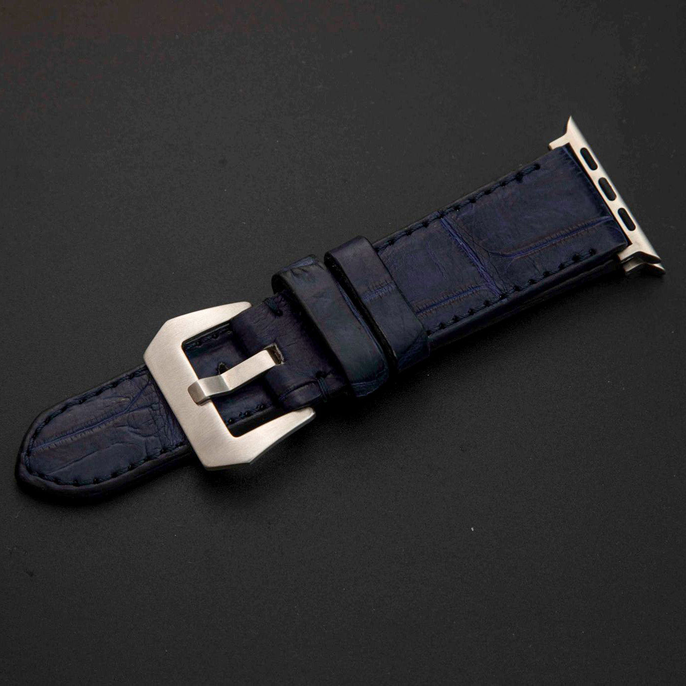 BLUE CROCODILE BELLY LEATHER STRAP