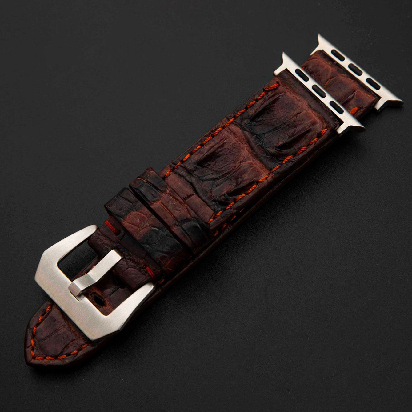 BLACK&RED CROCODILE HORNBACK LEATHER STRAP