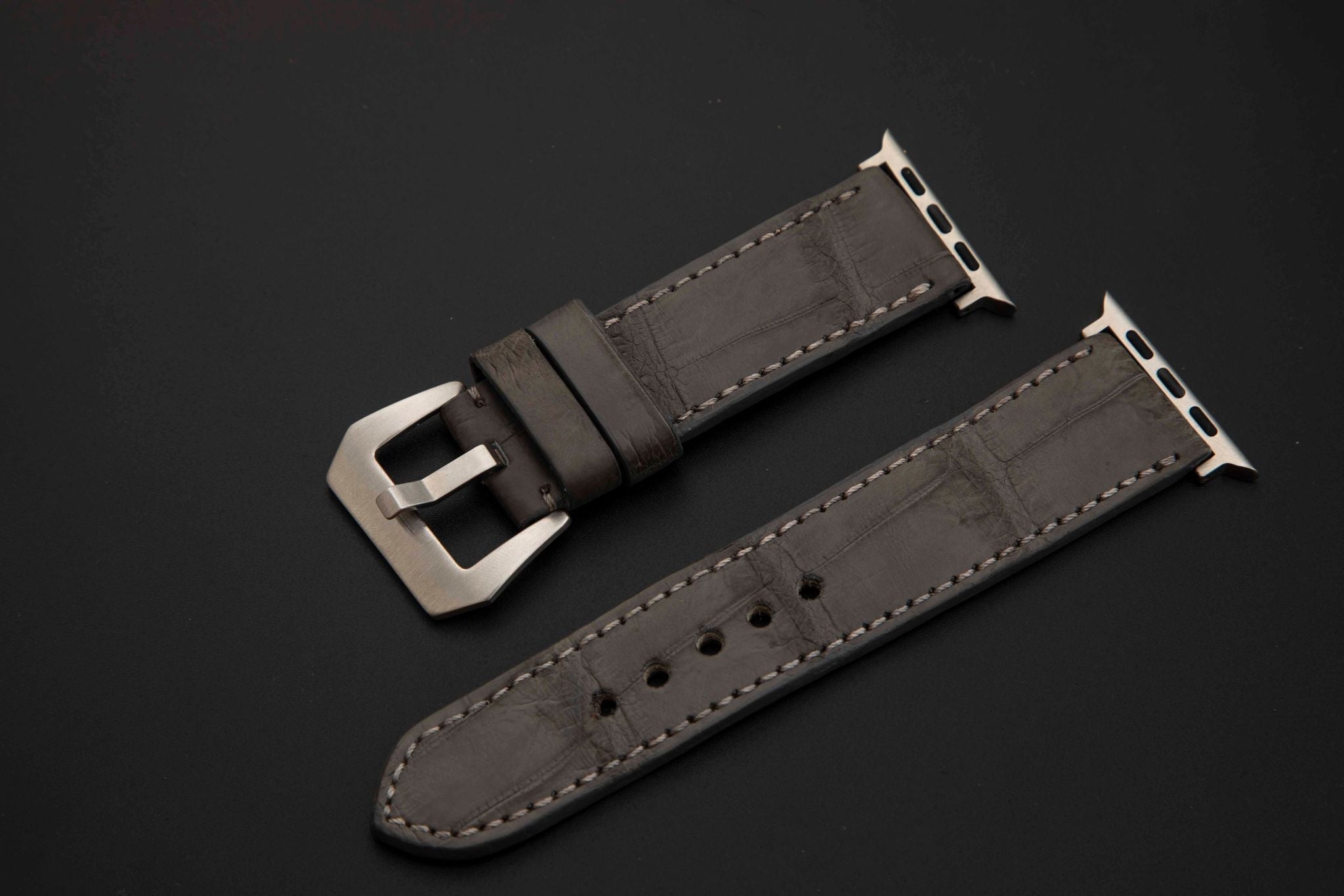 GREY CROCODILE BELLY LEATHER STRAP