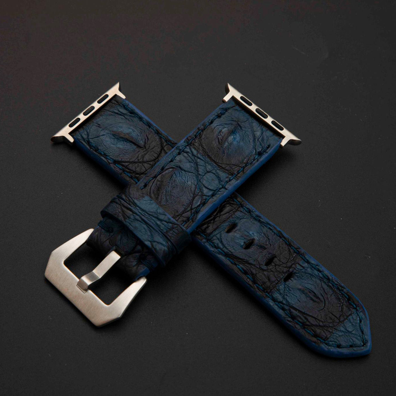 BLUE&BLACK CROCODILE HORNBACK LEATHER STRAP