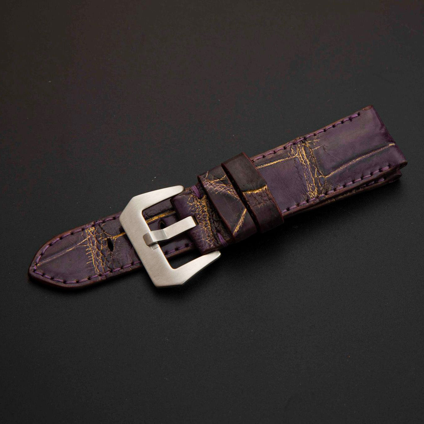 PURPLE&GOLD CROCODILE BELLY  LEATHER STRAP