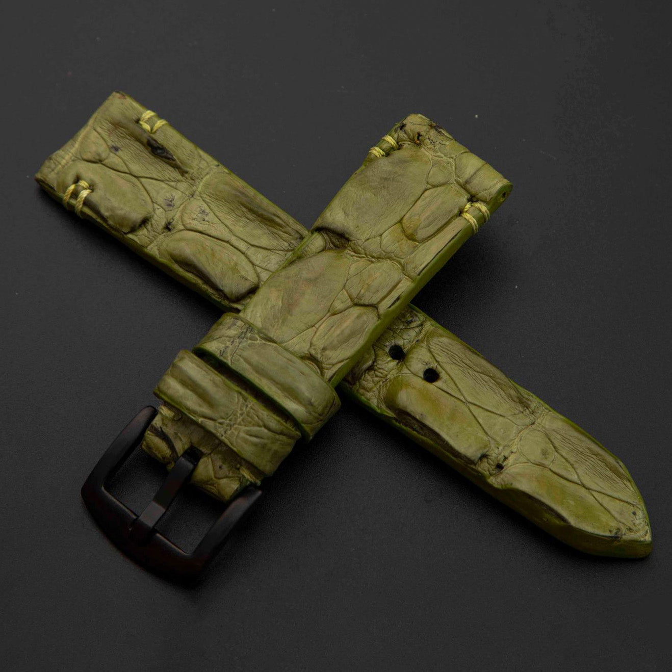 GREEN CROCODILE HORNBACK LEATHER STRAP