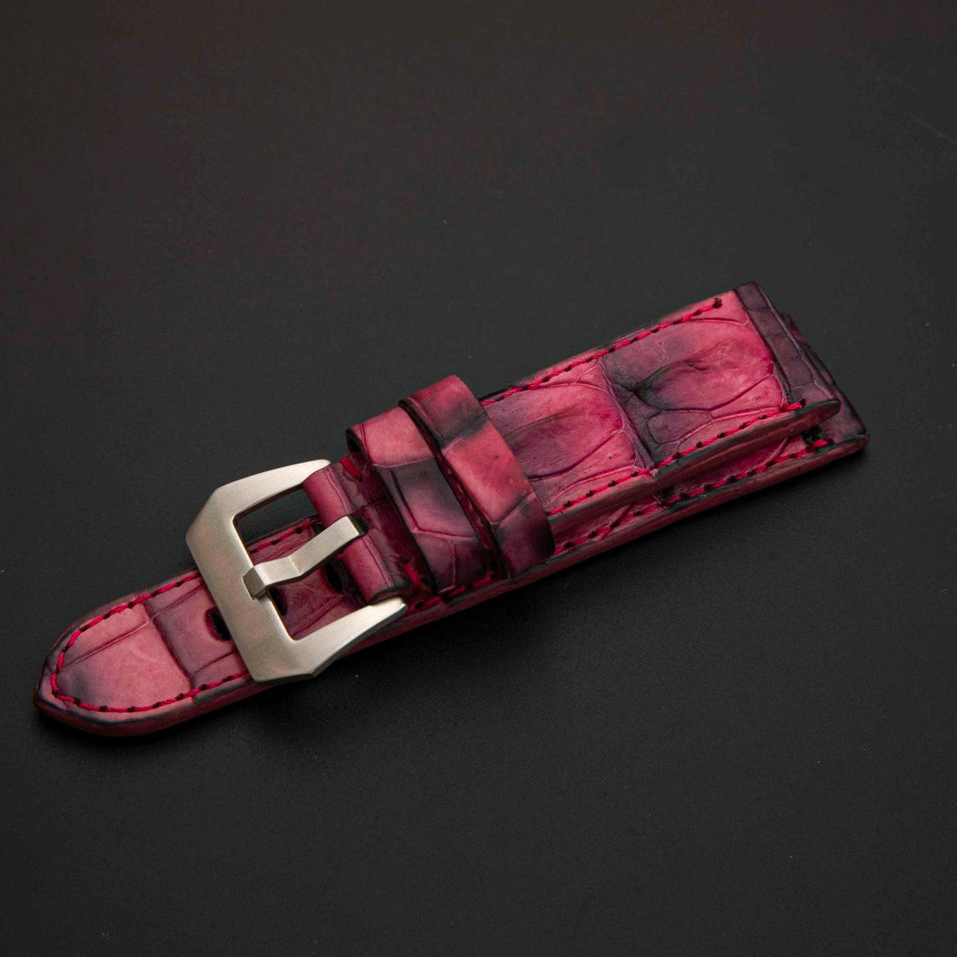PINK&BLACK CROCODILE HORNBACK LEATHER STRAP
