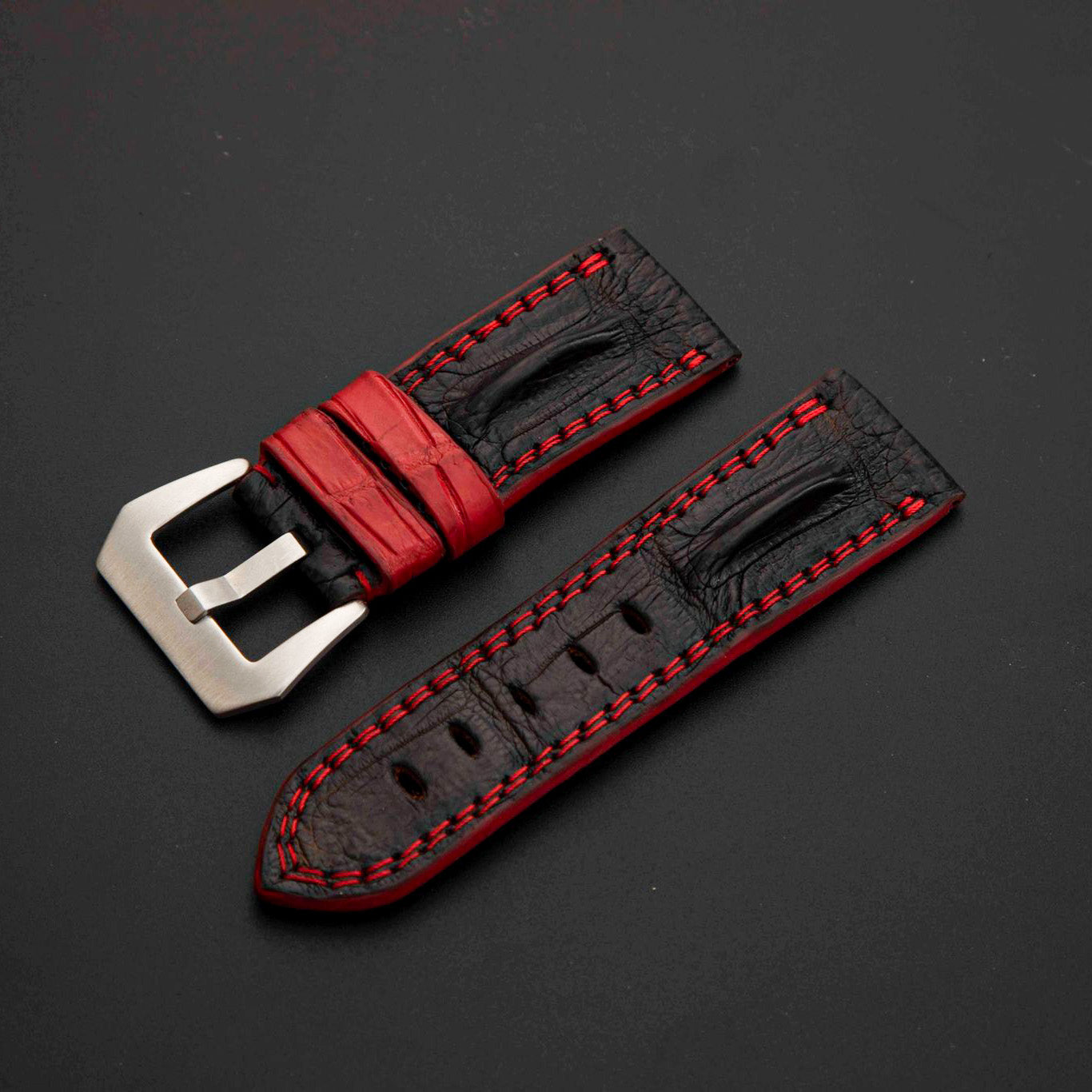 BLACK CROCODILE HORNBACK LEATHER STRAP