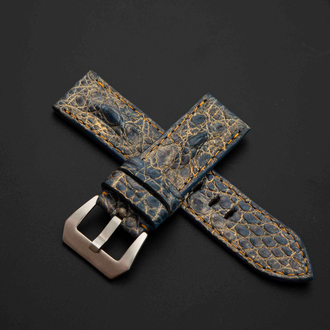 BLUE&GOLD CROCODILE BELLY LEATHER STRAP