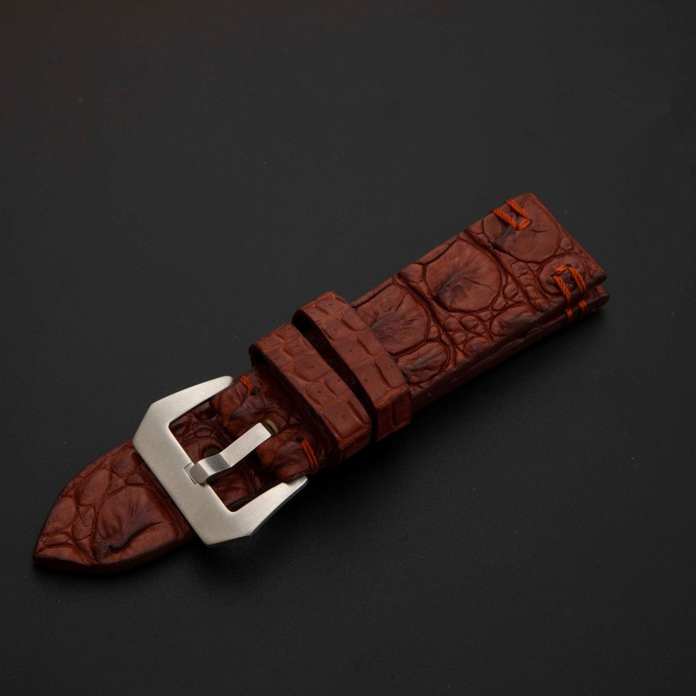 BROWN CROCODILE HORNBACK LEATHER STRAP