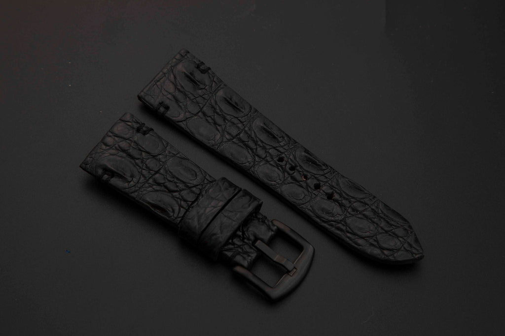 BLACK CROCODILE HORNBACK LEATHER STRAP