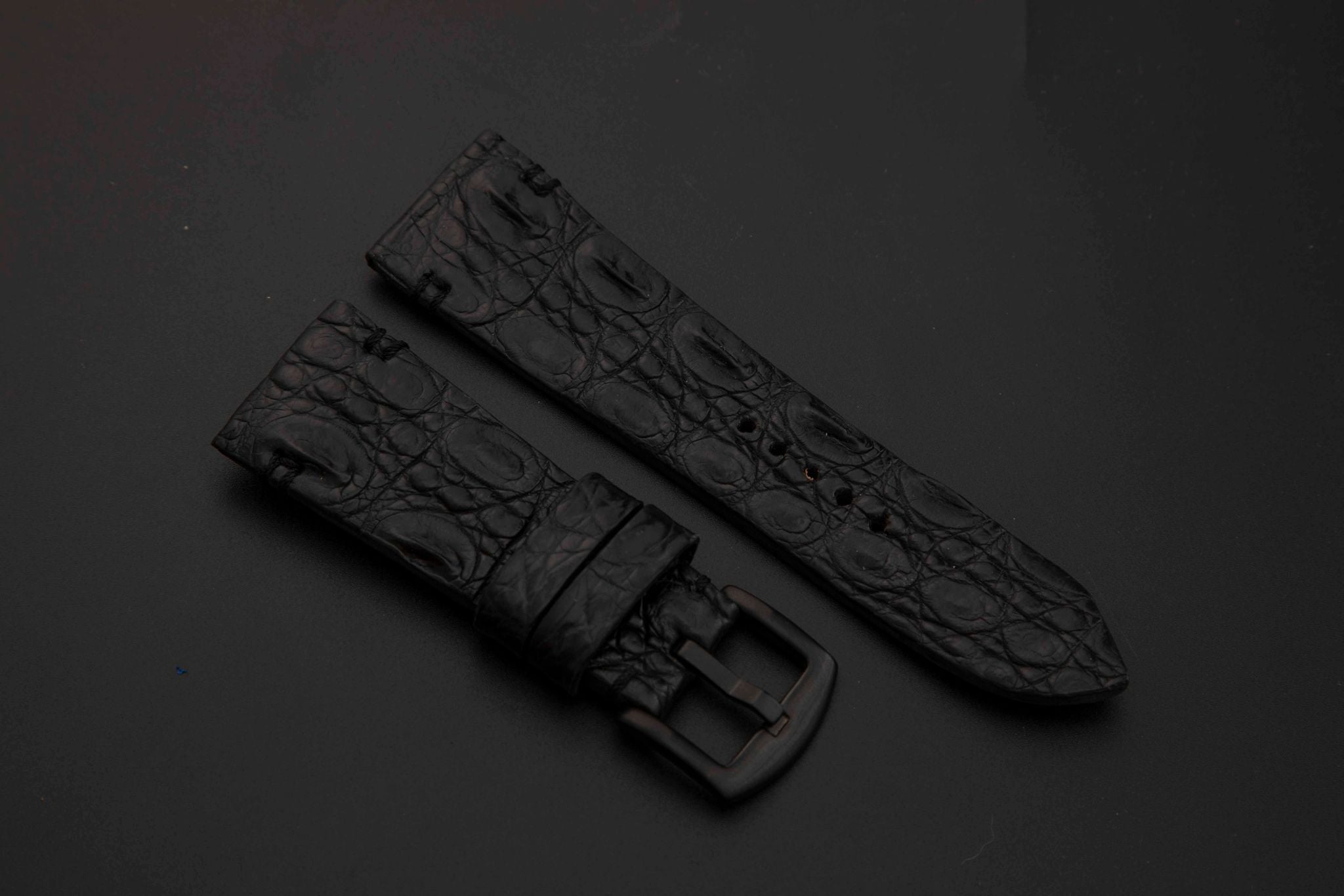 BLACK CROCODILE HORNBACK LEATHER STRAP