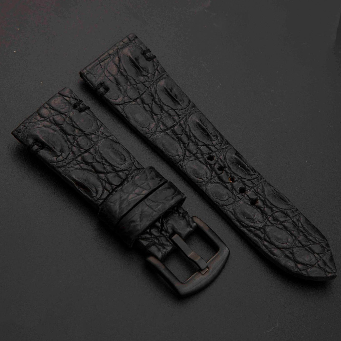 BLACK CROCODILE HORNBACK LEATHER STRAP
