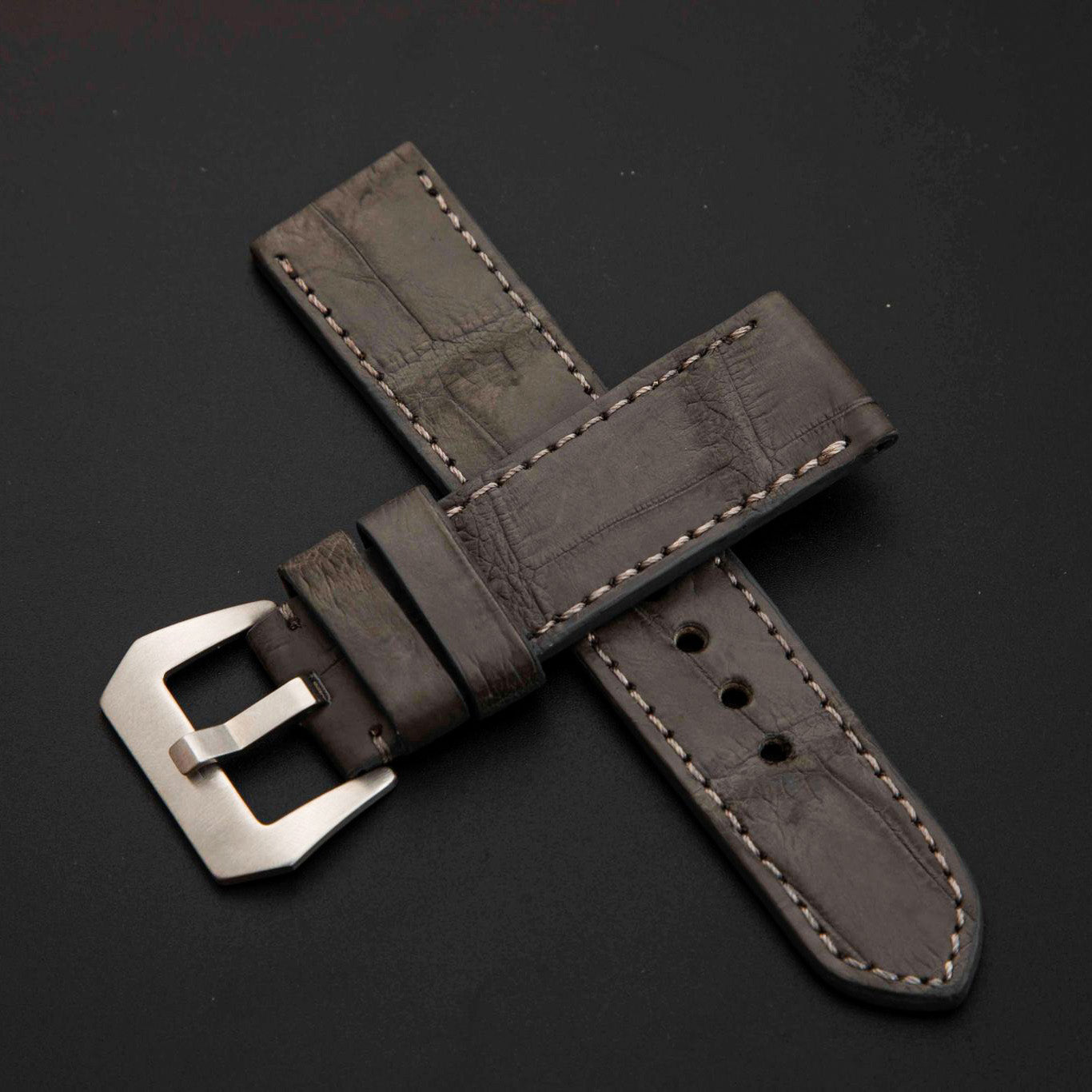 GREY CROCODILE BELLY LEATHER STRAP