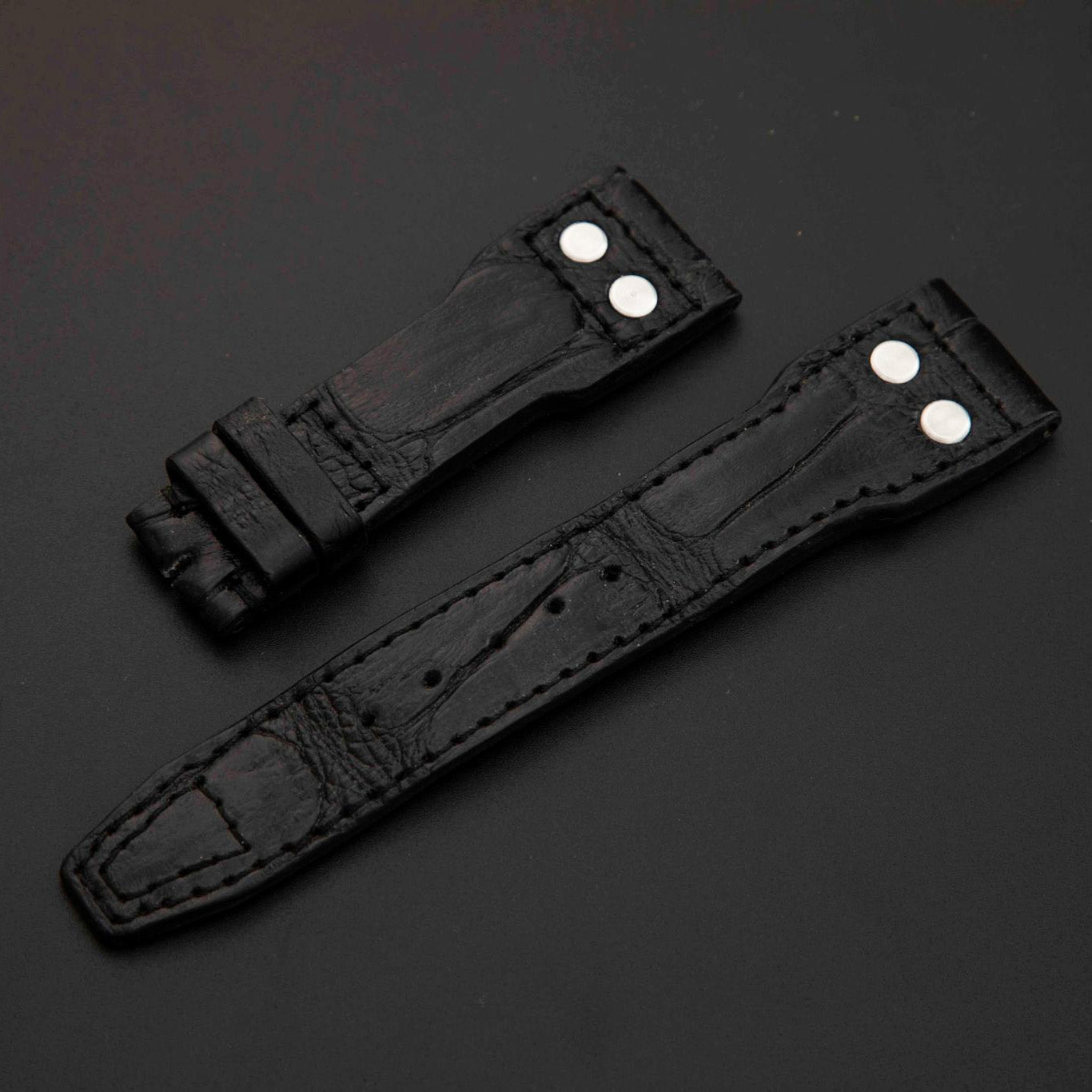 BLACK CROCODILE BELLY LEATHER STRAP