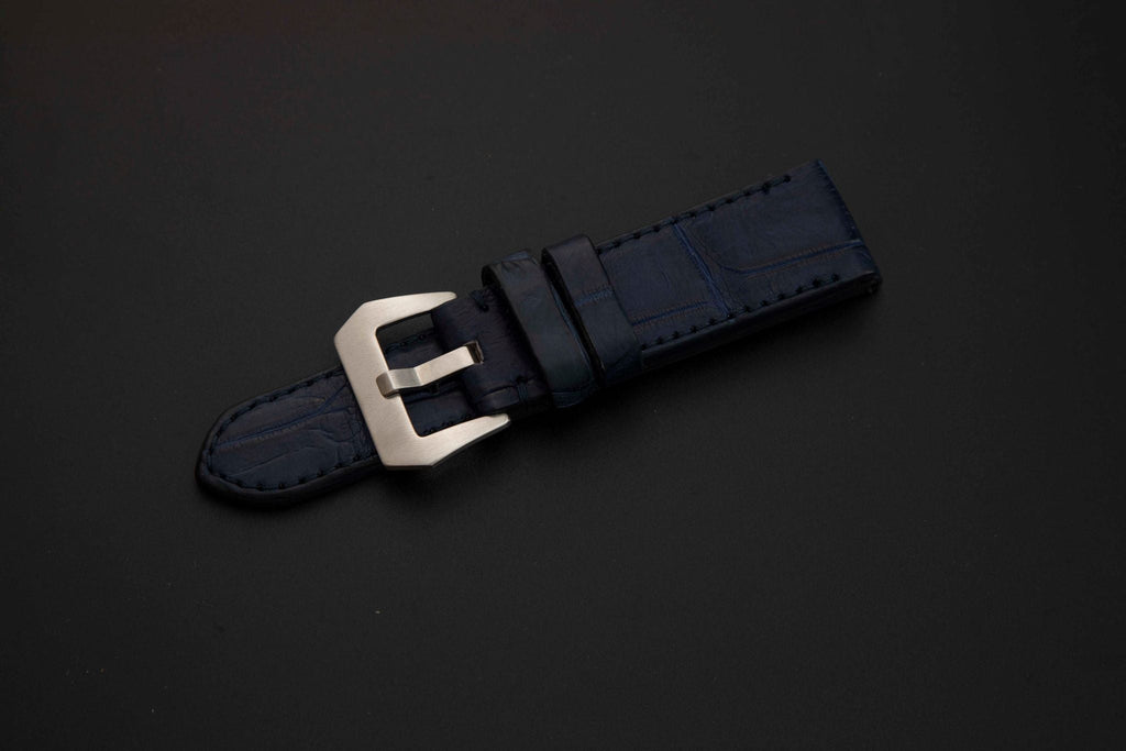 BLUE CROCODILE BELLY LEATHER STRAP