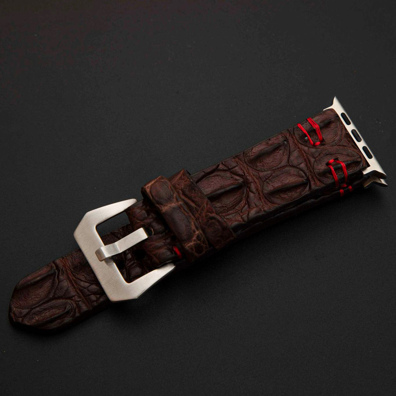 BROWN CROCODILE HORNBACK LEATHER STRAP
