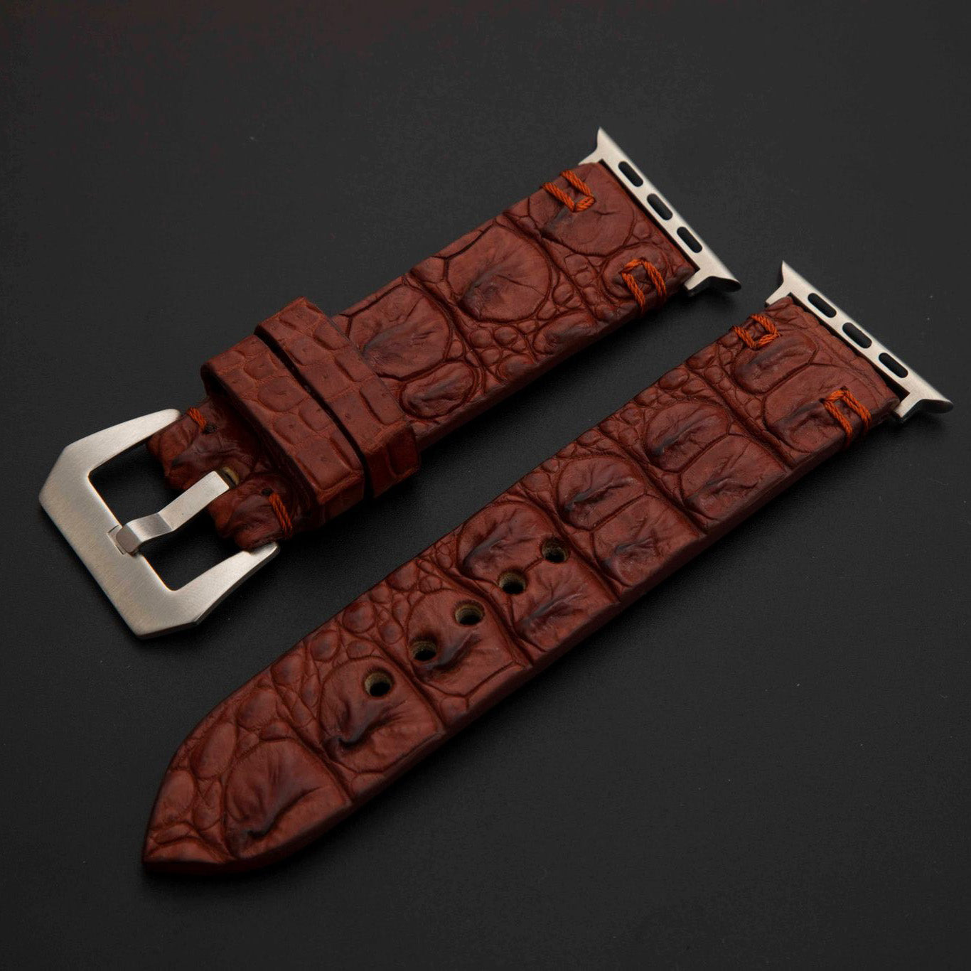 BROWN CROCODILE HORNBACK LEATHER STRAP