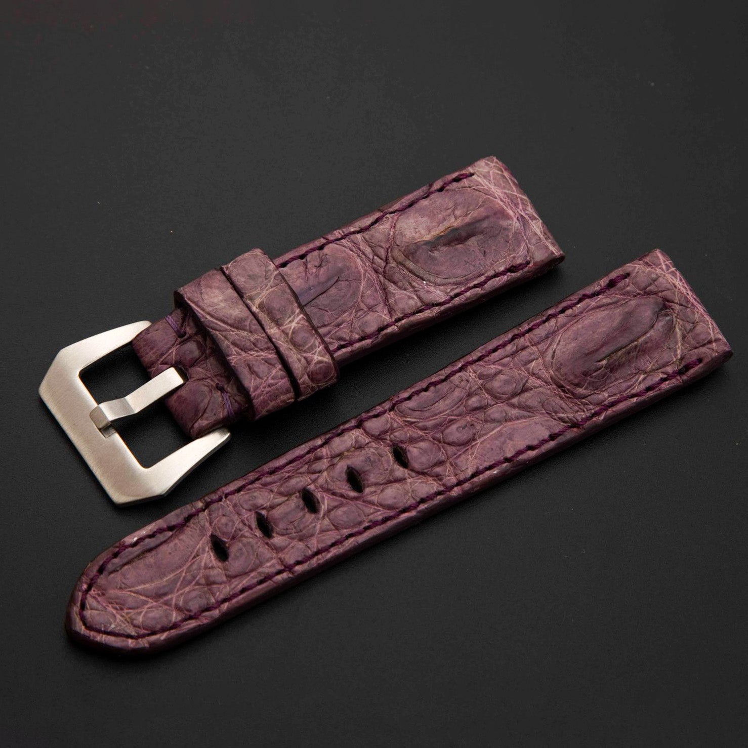 PURPLE CROCODILE HORNBACK LEATHER STRAP